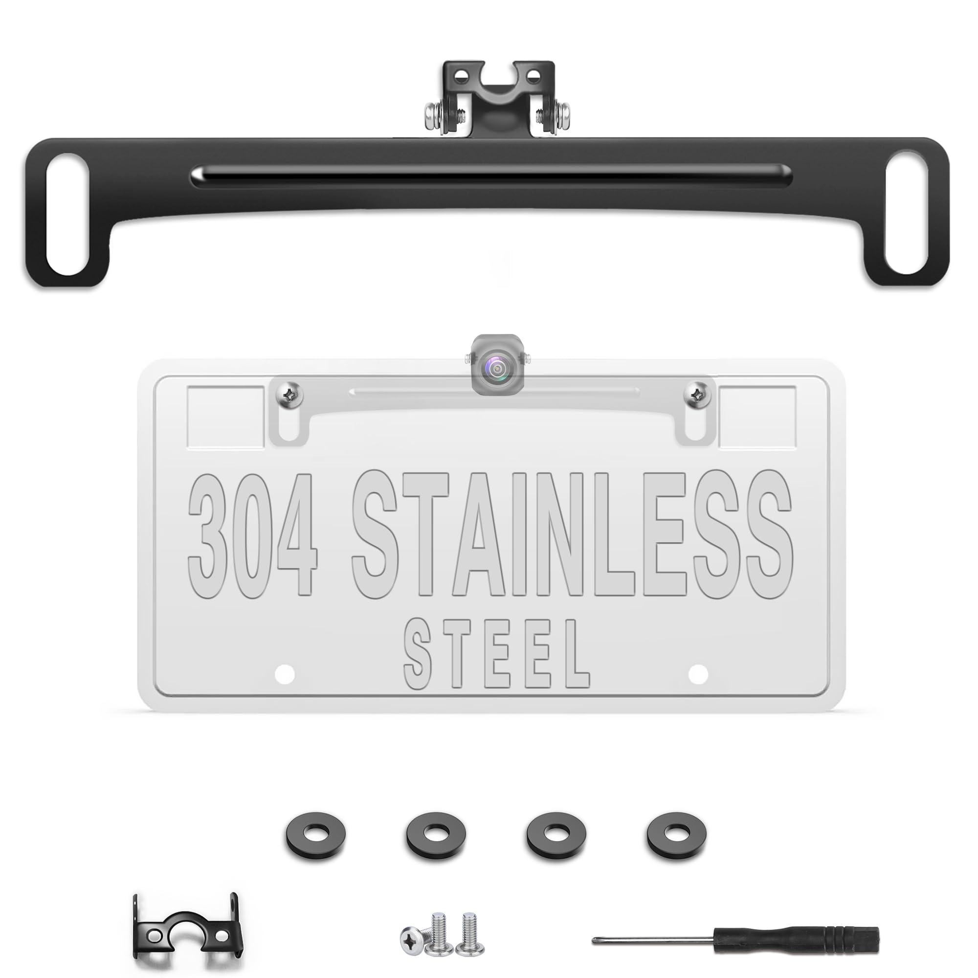 Universal Car Rear View Camera License Plate Bracket - Upgraded Stainless Steel Backup Camera Mount for Dash Cam & Mirror Cam (Easy Installation) - Perfect for Parking Assistance & Night Driving Safety