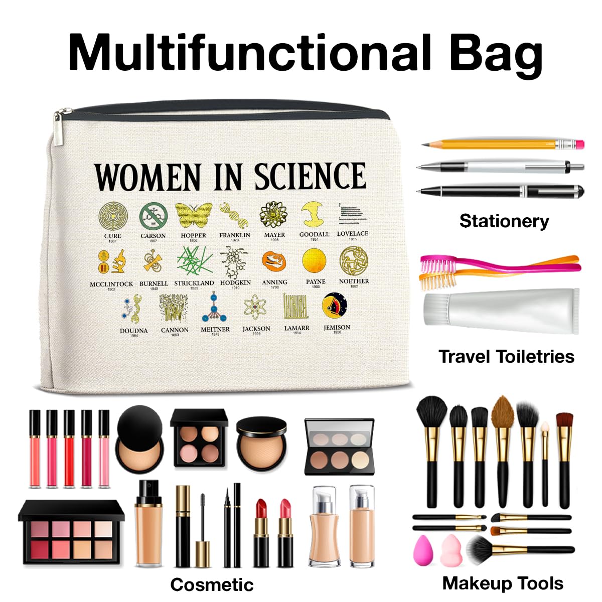 Science-Themed Makeup Bag for Women - Perfect Gift for Science Teachers & Lovers - Cosmetic Pouch with Zipper for Travel, Work & School Essentials