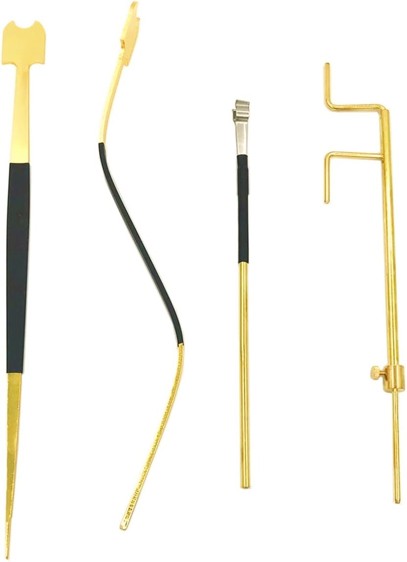 4Pcs Professional Cello Sound Post Tool Set - Straight & S Style Post Setter, Sound Post Gauge & Retriever Clip - Luthier Repair Kit for Cello Installation & Maintenance - Perfect for Instrument Makers & Music Repair Shops