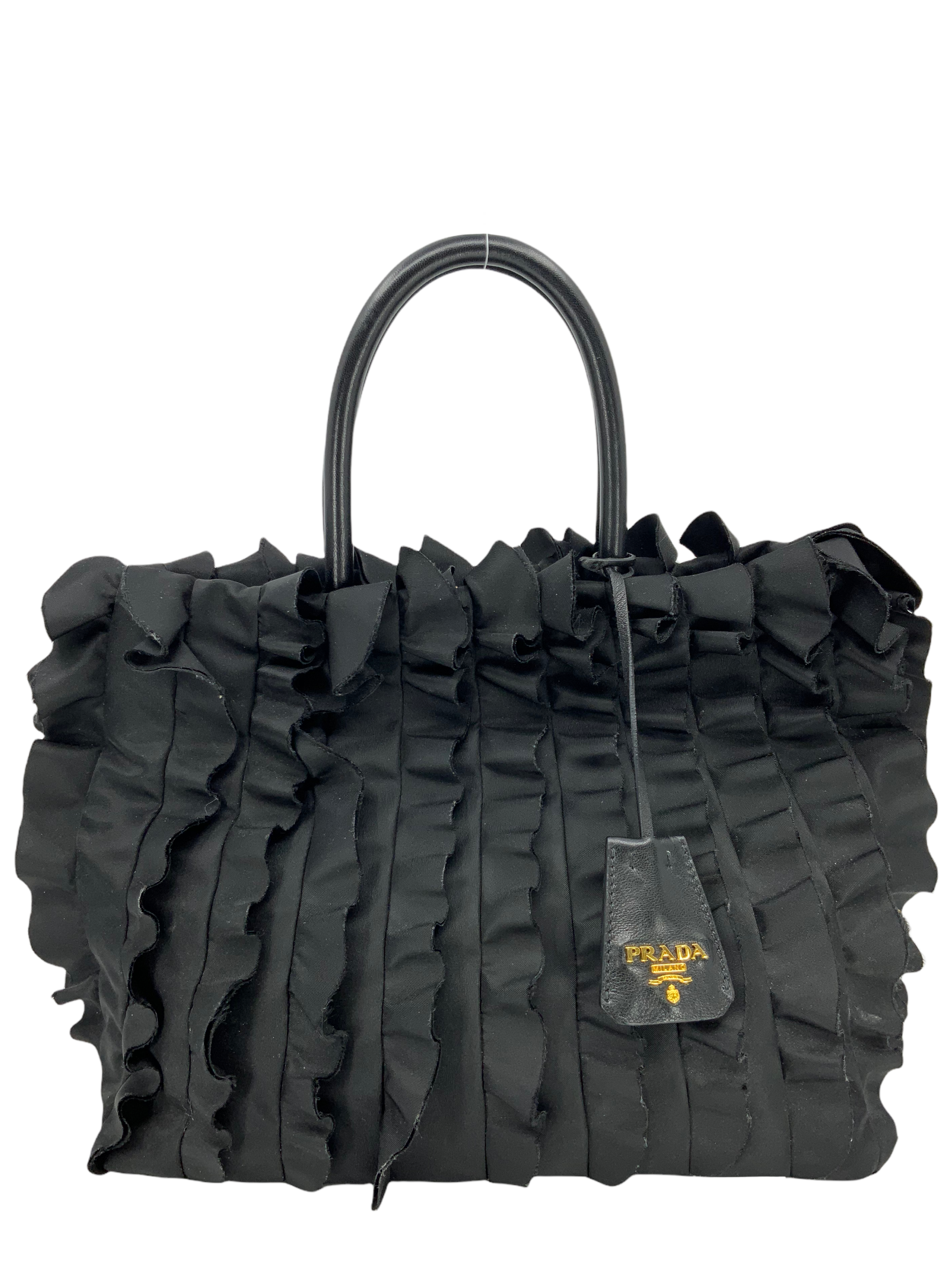 Prada Tessuto Nylon Ruffle Tote Bag for Women - Luxury Designer Handbag for Work, Travel & Everyday Use