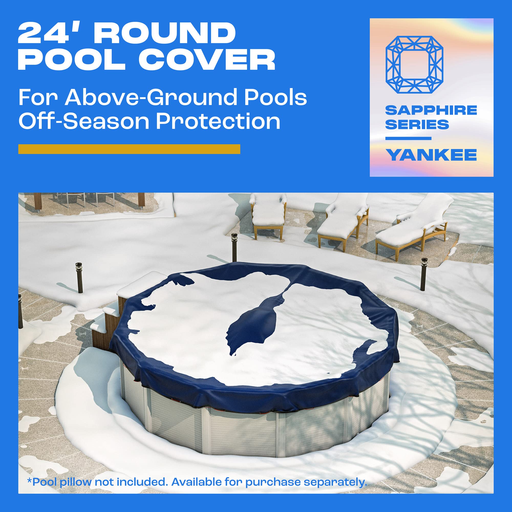 24 ft Round Winter Pool Cover for Above Ground Pools | Extra Thick & Durable Cold & UV Resistant Cover | Sapphire Series Premium Protection | Perfect for Winterizing & Protecting Your Above Ground Pool from Snow, Leaves & Debris