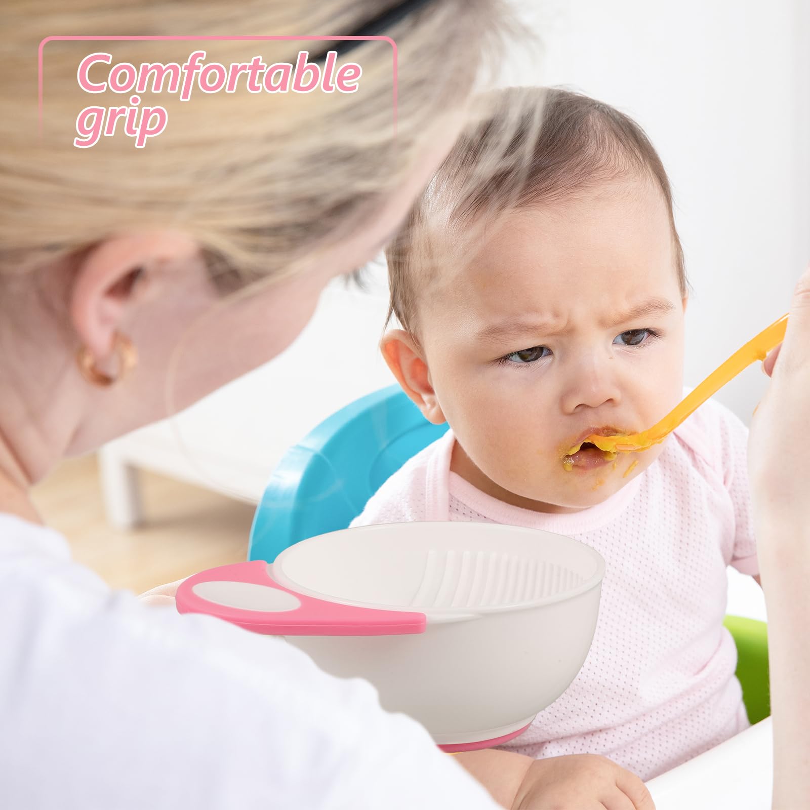 Baby Food Masher Bowl Set - Manual Food Mill & Grinding Bowl for Infants - Soft Pink Baby Food Processor - Perfect for Homemade Purees & Toddler Meals - Ideal for Baby-Led Weaning & First Foods Preparation