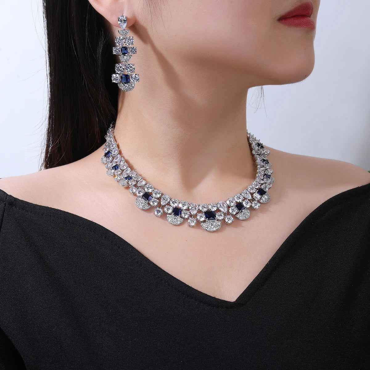 Trendy Cubic Zirconia Necklace & Earrings Set for Women - Elegant Bridal Wedding Jewelry Gift - Perfect for Anniversary, Engagement & Special Occasions