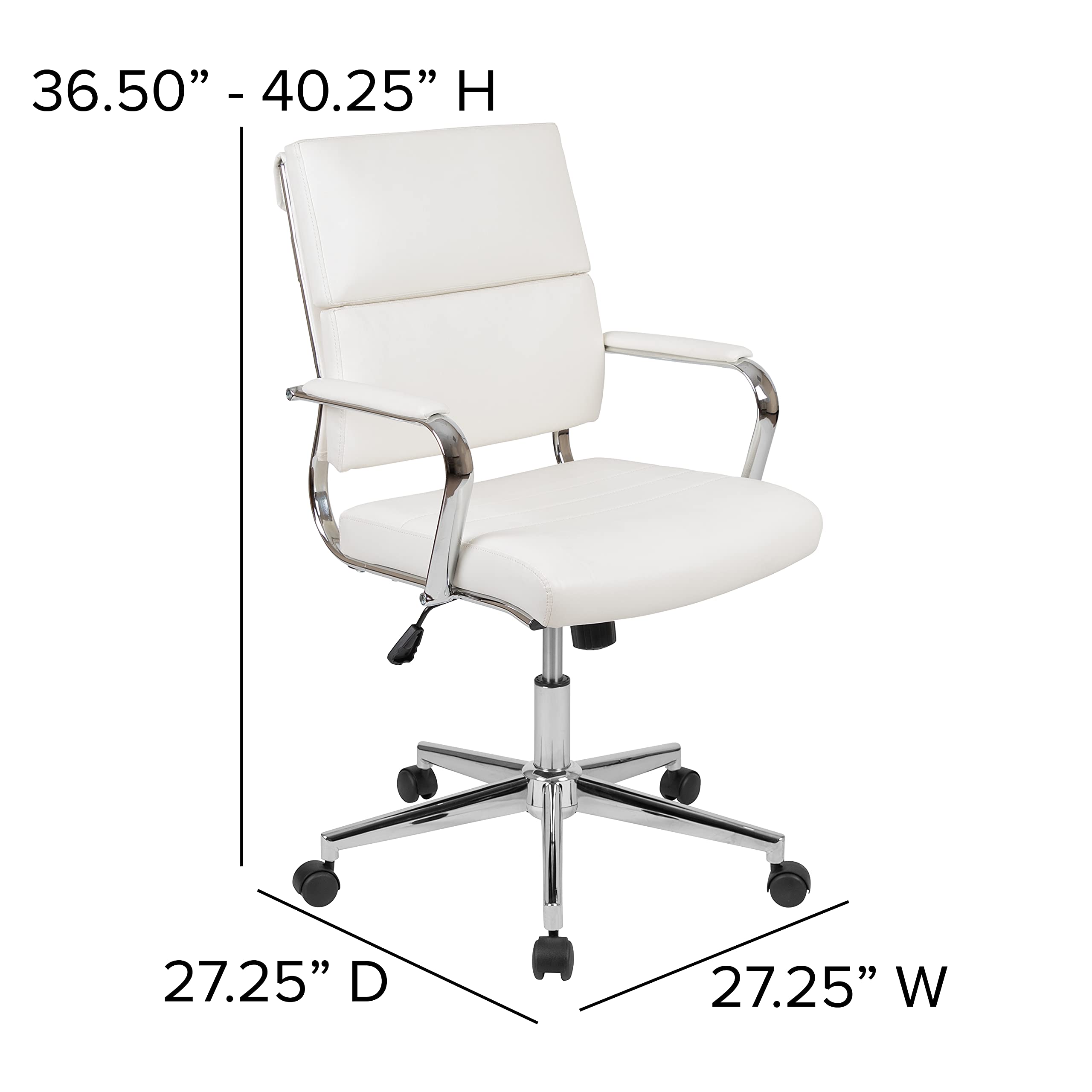 Merrick Lane McEntyre Mid-Back Ergonomic Office Chair - Faux Leather Executive Swivel Desk Chair with Adjustable Height & Padded Arms - Modern Panel Back Design - Perfect for Home Office, Computer Work & Conference Rooms