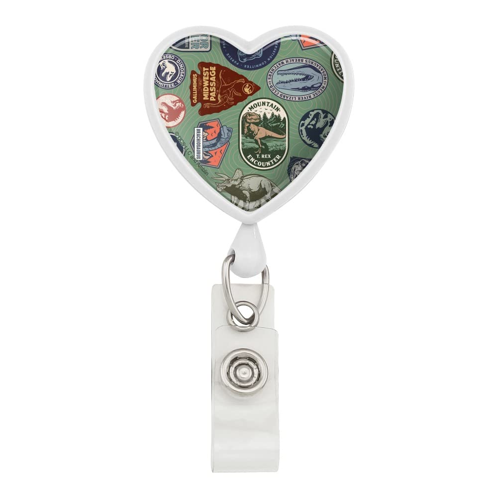 Jurassic World Park Badges Heart Lanyard - Retractable Reel ID Card Holder for Work, School & Events (Officially Licensed) - Perfect for Teachers, Nurses, Security & Theme Park Fans
