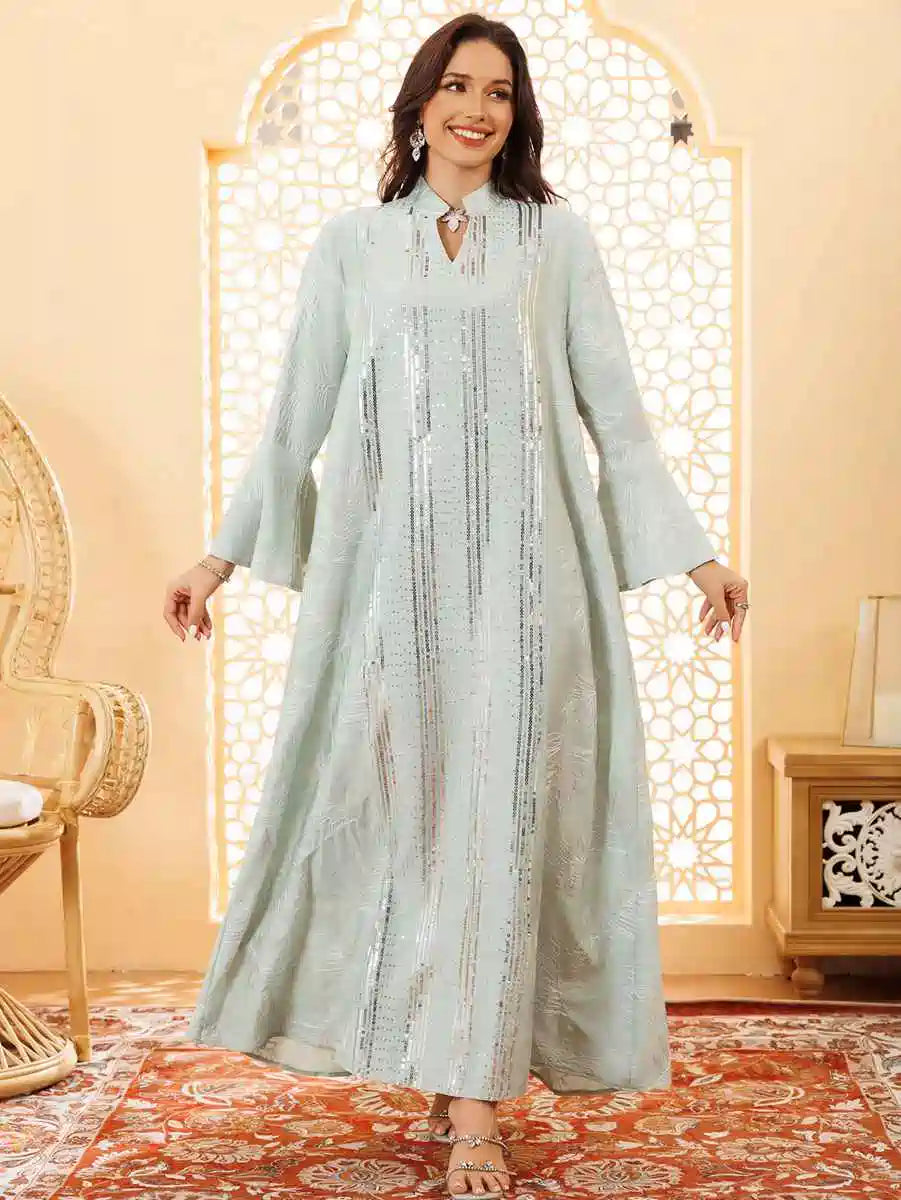 Elegant Eid Dress with Sequins Embroidery - Flowy Caftan Kaftan Dress for Women #25419 | Perfect for Eid Celebrations, Weddings & Special Occasions