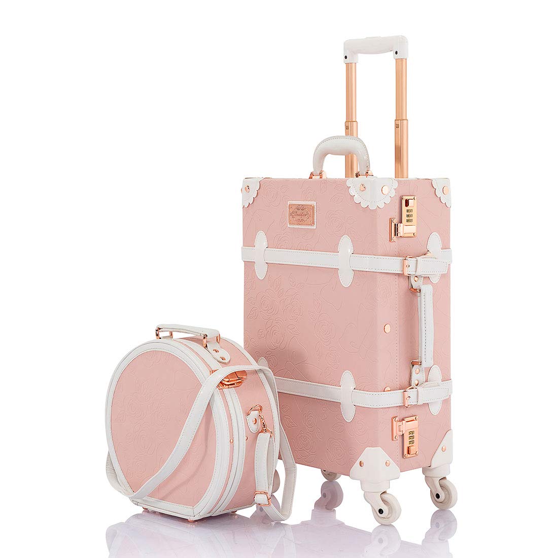Vintage 2-Piece Travel Suitcase Set with Small Hat Box for Women - 20