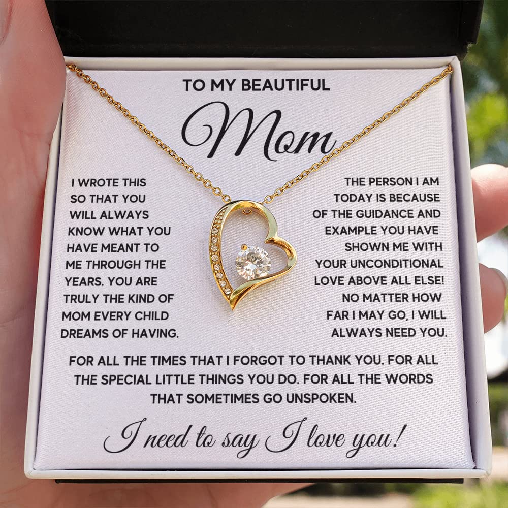 Personalized Mom Necklace - Gemstone & Cubic Zirconia Pendant Jewelry with Message Card & Gift Box | Thoughtful Gift for Mother's Day, Christmas, Birthday from Son | Perfect for Daily Wear, Special Occasions & Heartfelt Moments