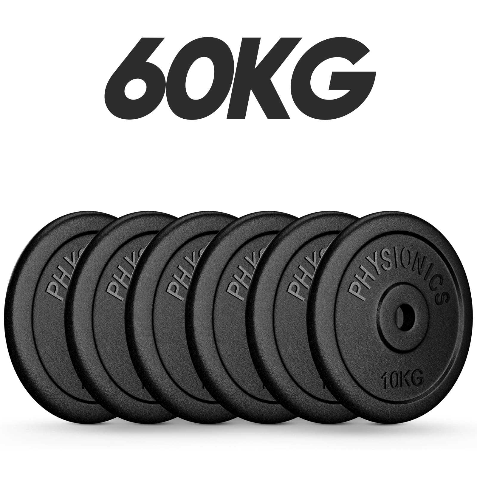 Physionics® Cast Iron Weight Plates Set - 2x5/4x5/6x5/2x10/4x10/6x10/2x15/4x15/6x15/2x20/4x20/6x20 kg, 30mm Hole - Compatible with Dumbbell Bars (Long & Short) - Perfect for Home Gym, Strength Training & Bodybuilding