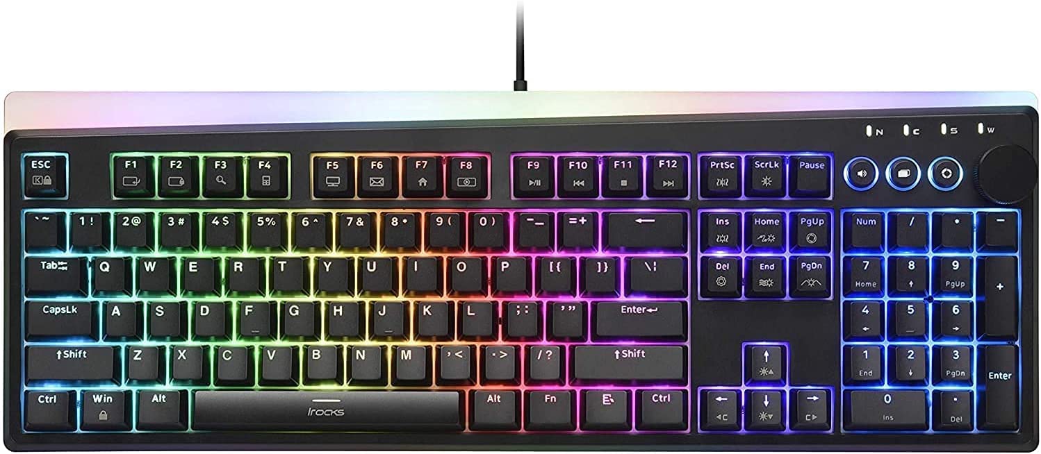 i-rocks K71M RGB Mechanical Gaming Keyboard with Media Control Knob - Gateron Blue Switches, 107 Keys, Full NKRO, PBT Keycaps, Detachable USB-C - Perfect for PC Gaming, Office Work & Streaming (Black)