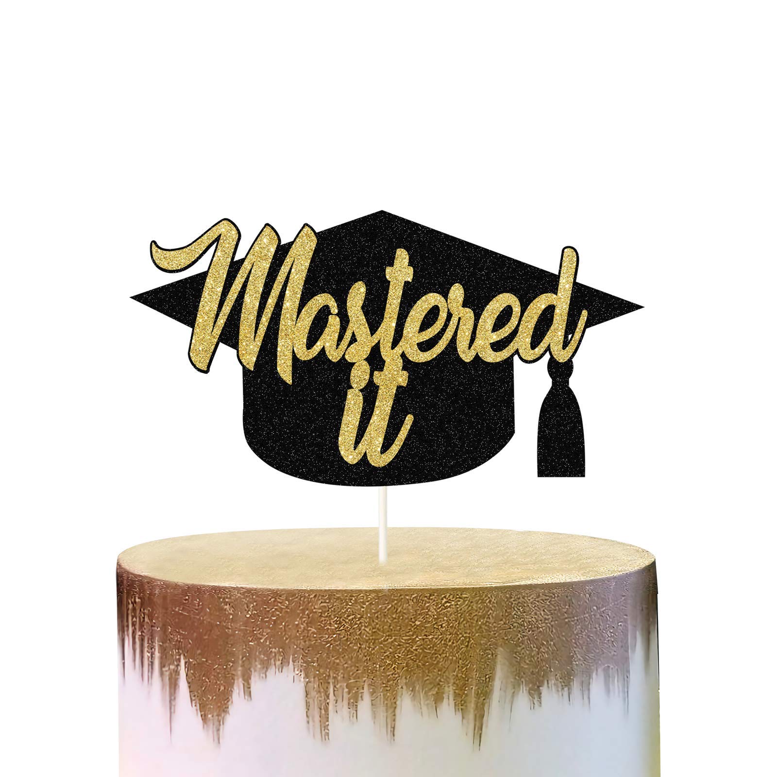 Gold Glitter 'Mastered It' Cake Topper - 2022 Graduation Decor for High School & College - Perfect for Graduation Parties, Commencement Celebrations & Cake Decorations