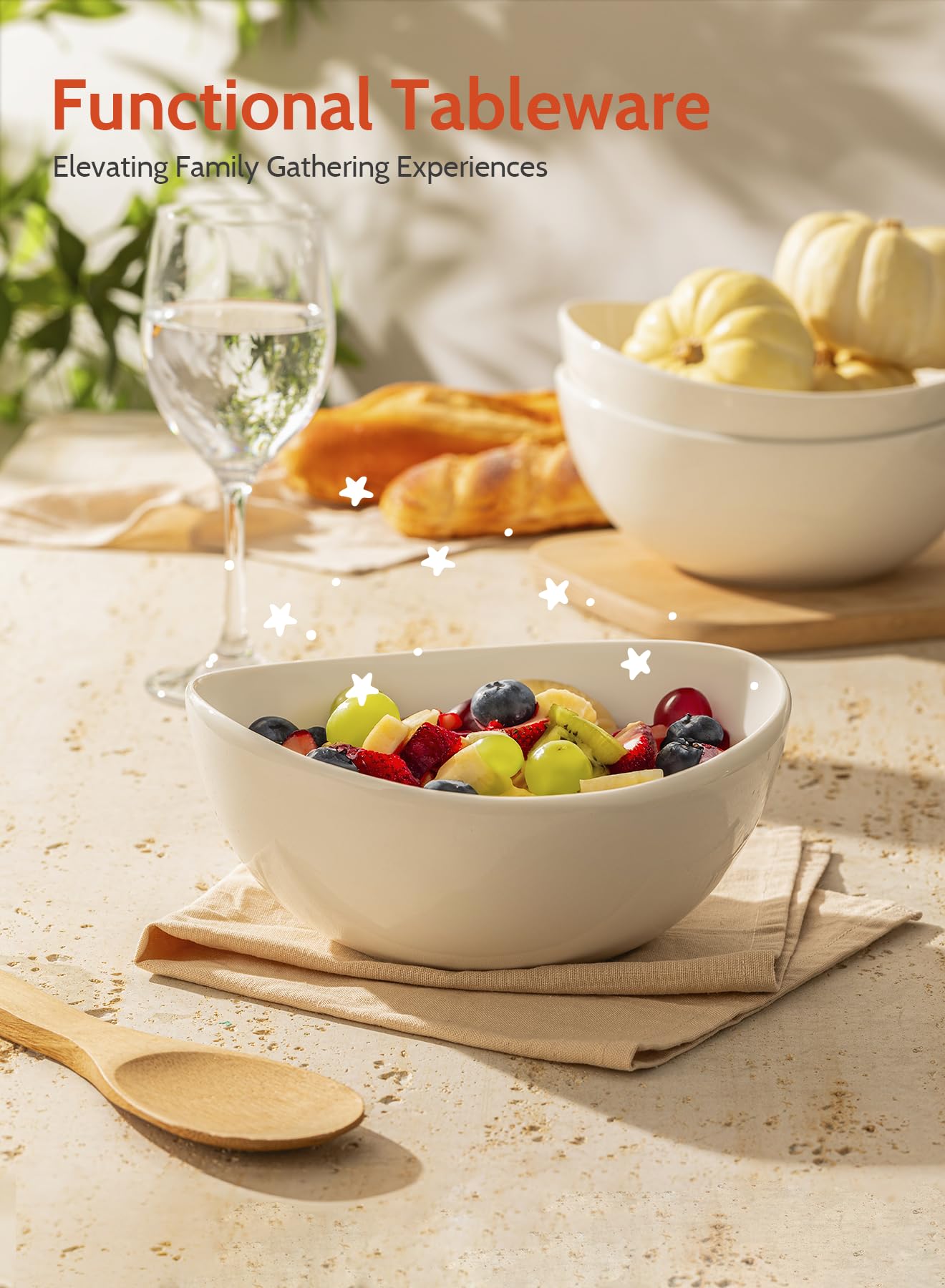 Sweese 8 Inch Porcelain Serving Bowls Set of 4 (42 oz Each) - Microwave, Dishwasher & Oven Safe White Bowls for Salad, Soup, Pasta, Snacks - Perfect for Family Dinners, Entertaining & Meal Prep