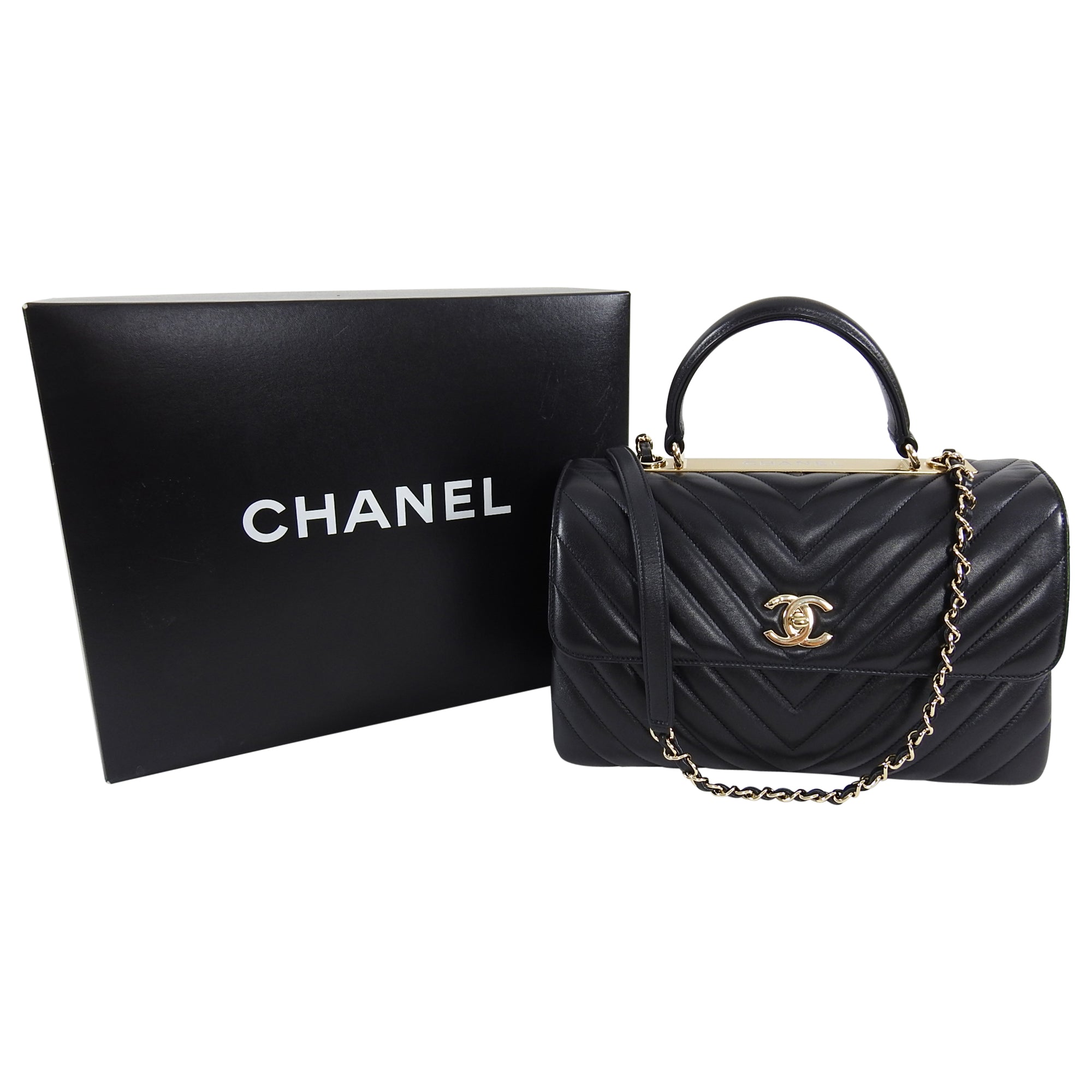 Chanel Trendy CC Chevron Medium Flap Bag with Top Handle - Luxury Quilted Leather Shoulder Bag for Women | Perfect for Parties, Dating & Special Occasions