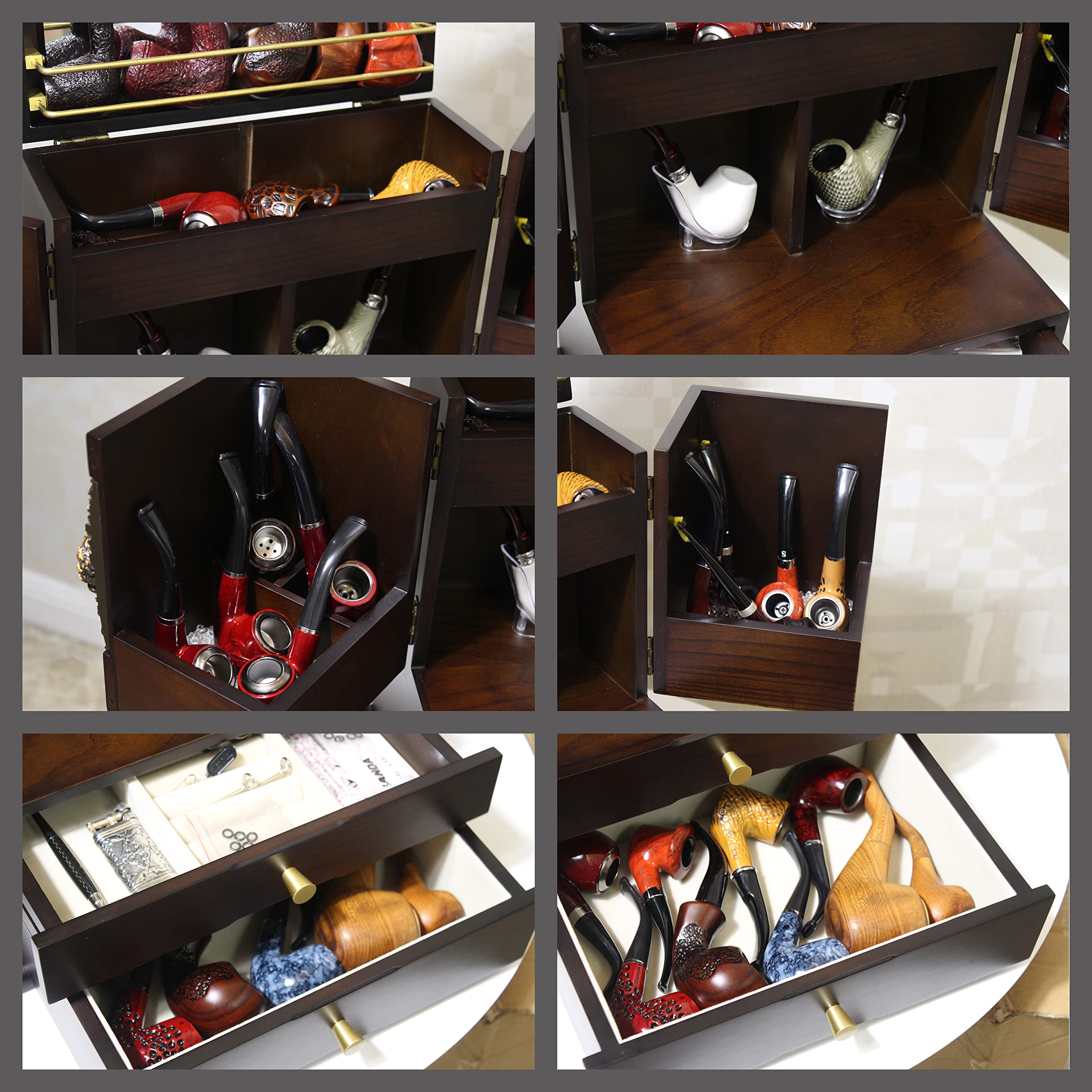 Premium Wooden Pipe Display Case - 30+ Storage Slots, No Assembly Required | Perfect for Tobacco, Cigars & Collectibles Organization in Smoke Shops & Home Bars