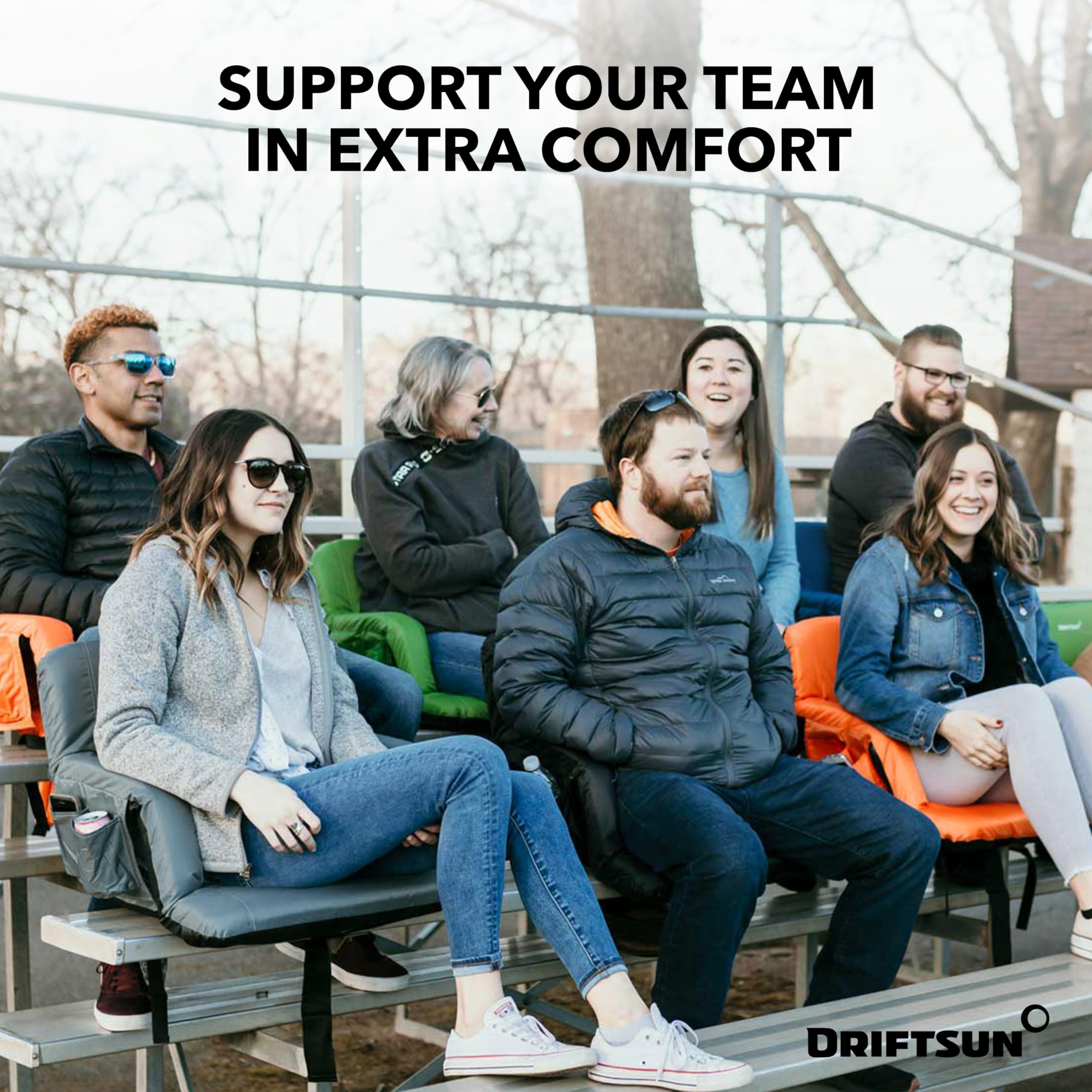 Driftsun 2 Pack Extra Wide Stadium Seats with Back Support - Foldable Bleacher Chairs for Outdoor Sports, Concerts & Events - Waterproof Portable Stadium Seating for Football, Baseball, Soccer Games & Picnics