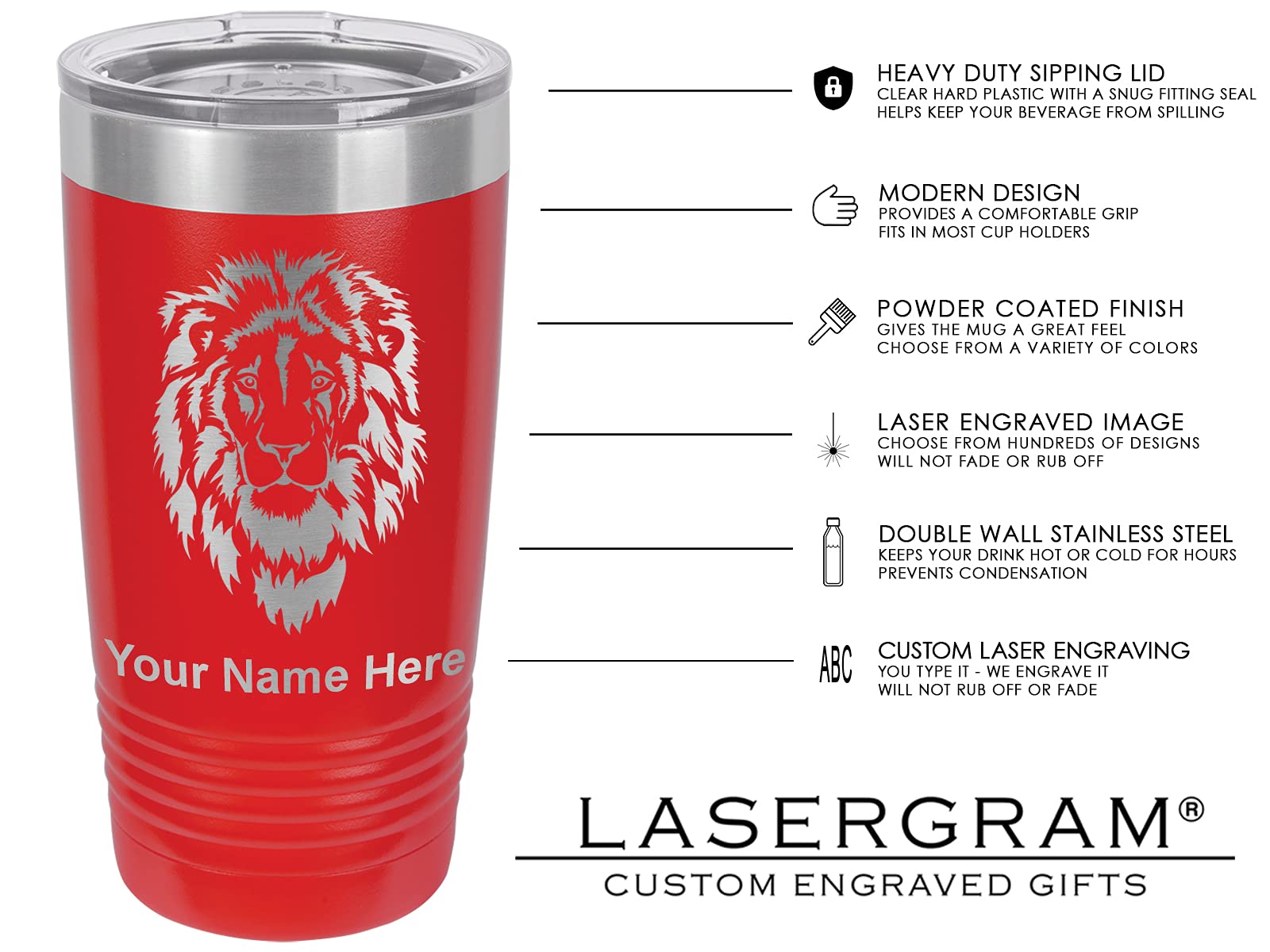 LaserGram 20oz Vacuum Insulated Stainless Steel Tumbler Mug - Custom Barber Shop Pole Design with Free Personalization (Red) - Perfect for Coffee, Tea & Cold Drinks at Work, Gym or Outdoor Activities