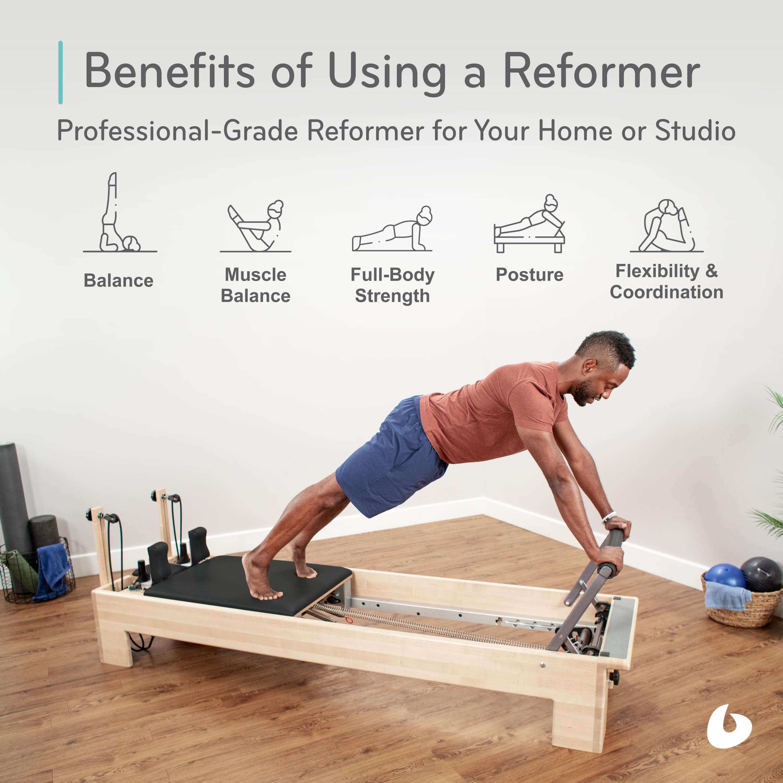 Balanced Body Studio Pilates Reformer with Sitting Exercise Box - Professional Pilates Machine for Home & Studio Gym - Fitness Equipment for Core Strength & Flexibility - Perfect for Pilates Classes, Physical Therapy & Home Workouts
