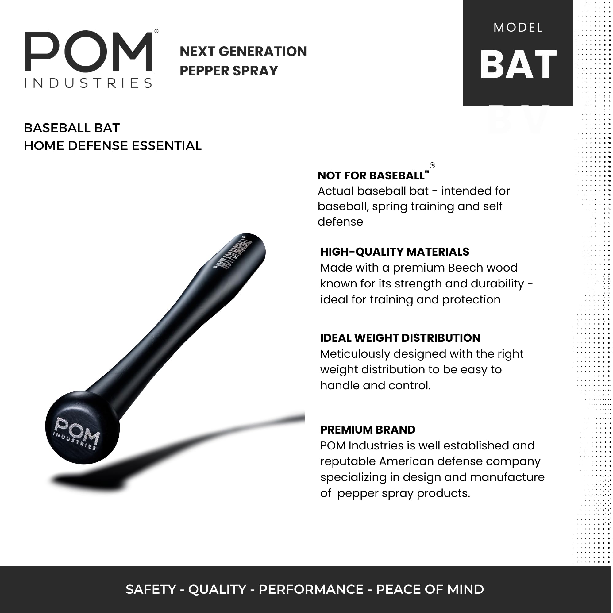 Authentic Beech Wood POM Baseball Bat - 30