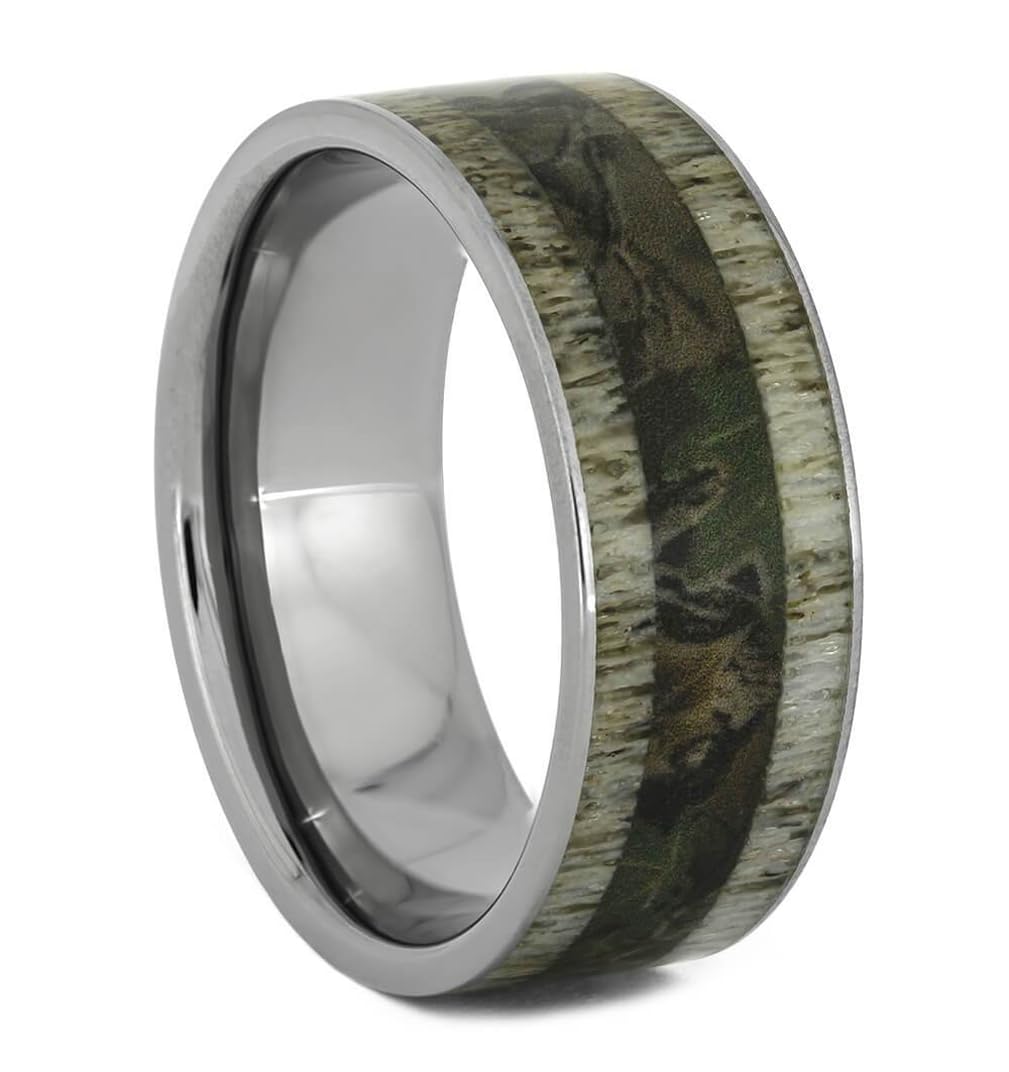 Unisex Titanium Wedding Ring - 9mm Comfort-Fit Deer Antler & Camouflage Design for Men & Women | Perfect for Outdoor Weddings, Hunting Trips & Nature Lovers