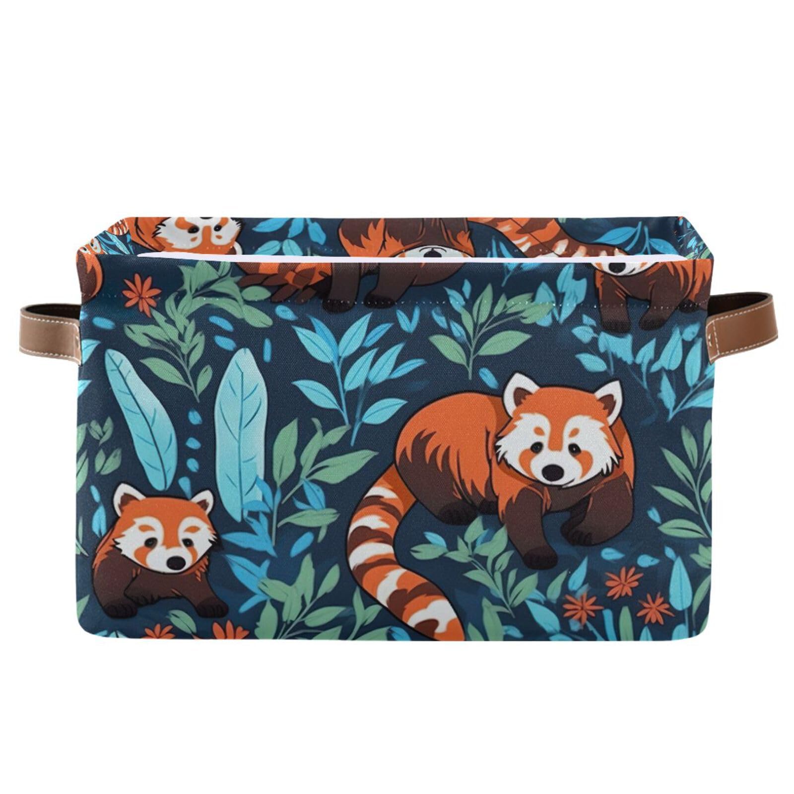 Foldable Canvas Storage Baskets with Handles - 2 Pack Panda Design Fabric Organizer Box for Clothes, Toys & Home Organization | Perfect for Bedroom, Closet, Office & Nursery Decor