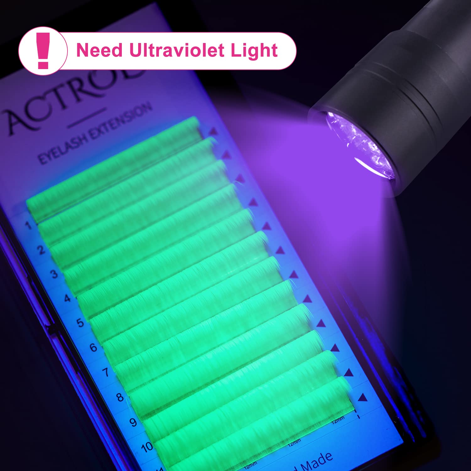 Colored Neon UV Eyelash Extensions - 0.07D 14MM Glow Under Black Light | Easy Fan Yellow & Colorful Fluorescent Lashes for Party, Rave & Nightclub Makeup