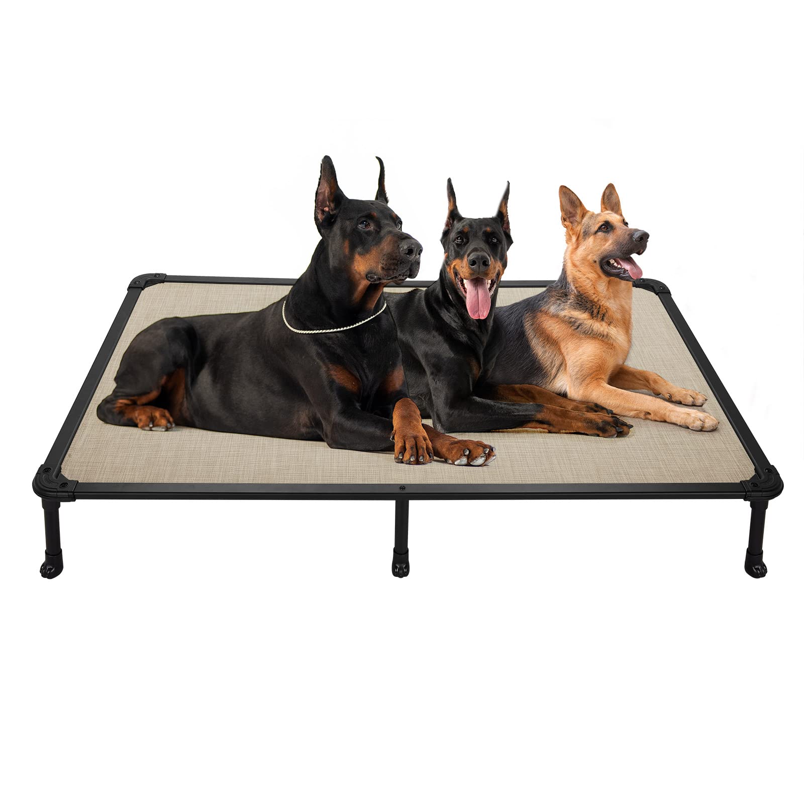 Veehoo Chew Proof Dog Bed - Cooling Raised Pet Cot with Aluminum Frame for Indoor/Outdoor Use - XX Large Beige Coffee