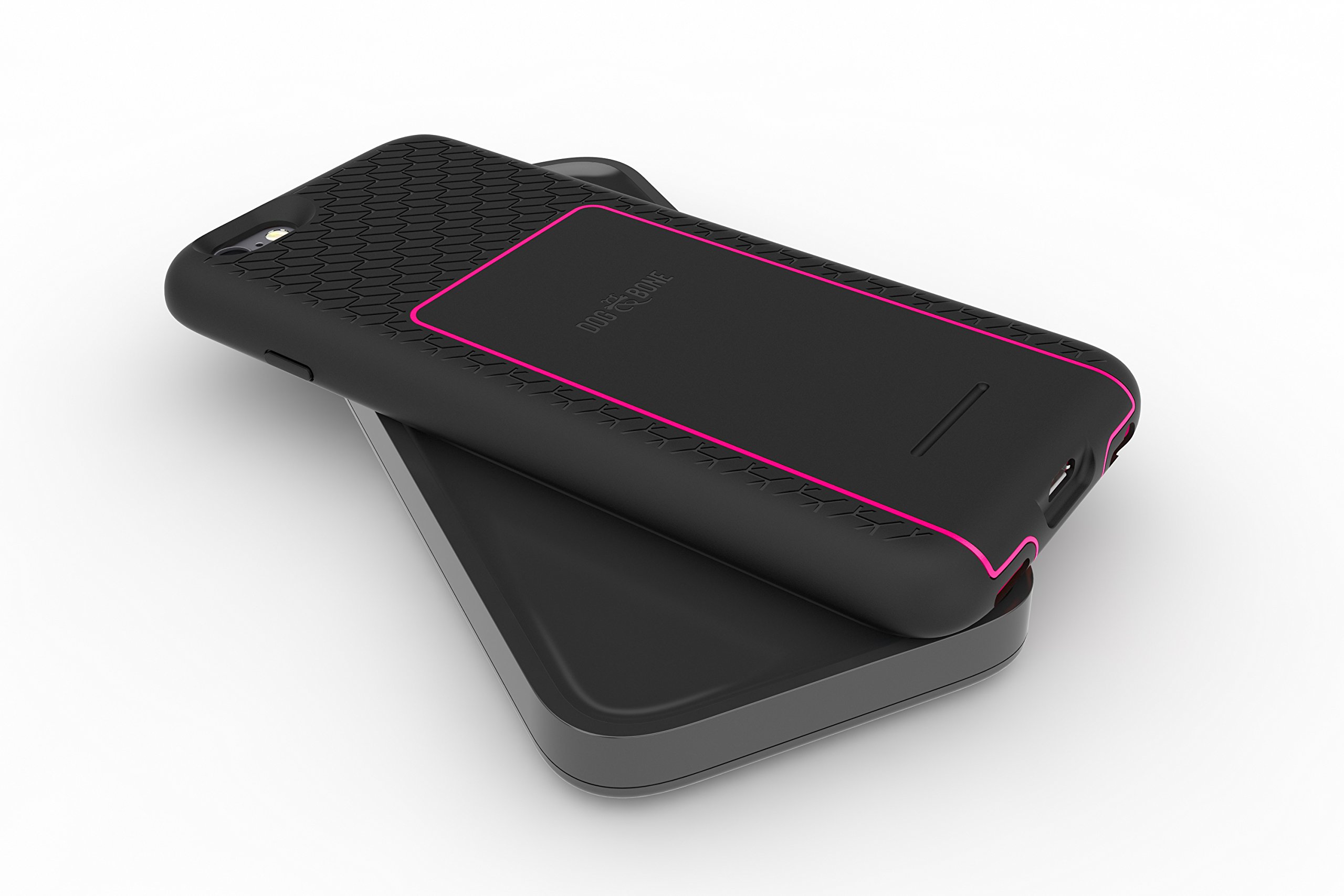 Wireless Charging iPhone 6/6s Case with Charge Pad - Dog & Bone Backbone Starter Pack (Black & Pink) | Perfect for Home, Office & Travel Use