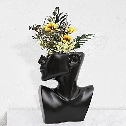 White Ceramic Flower Vase - Half Face Statue Tabletop Art Sculpture for Home & Office Decor | Creative Decoration for Living Room, Bedroom & Workspace