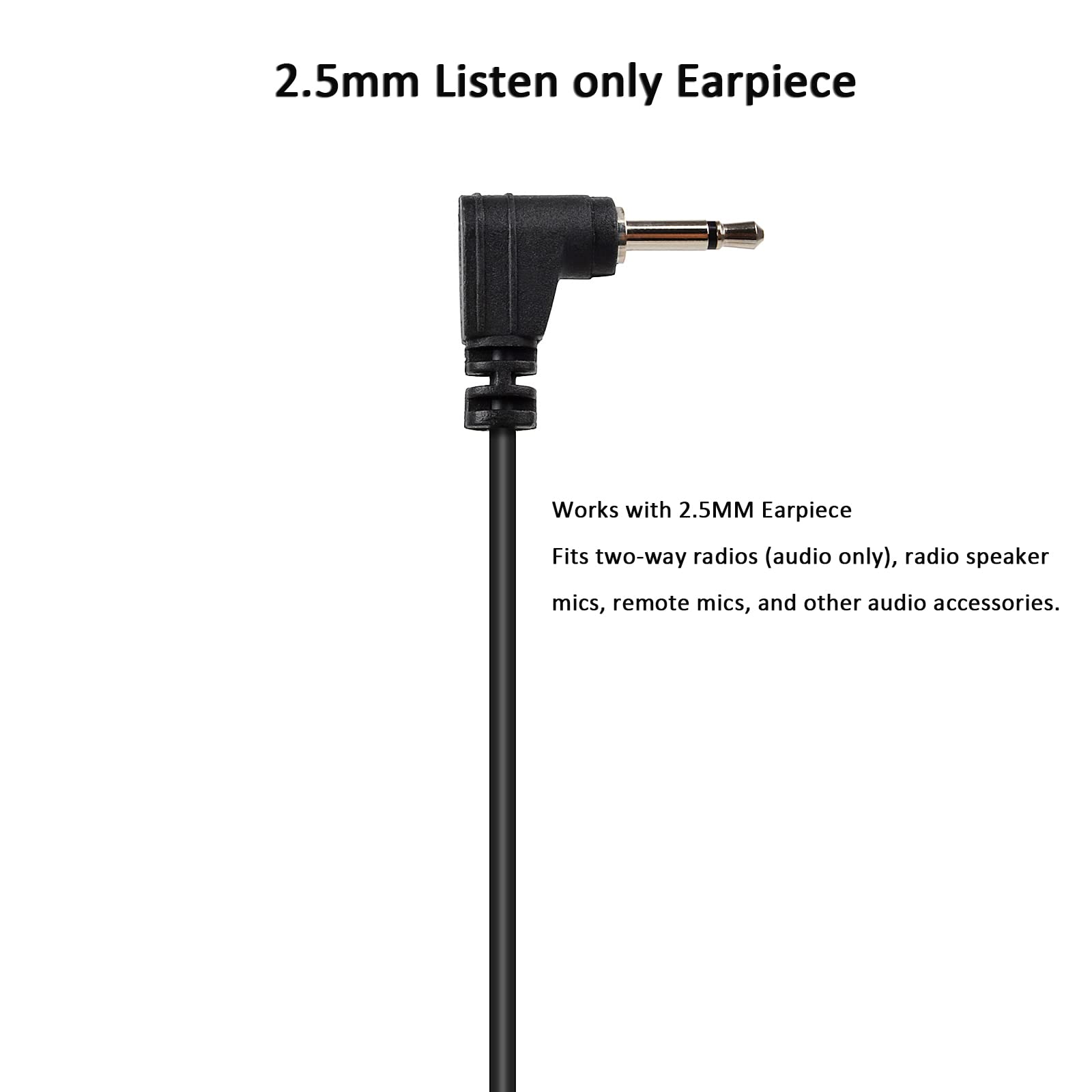 HYS 2.5mm Tactical Earpiece with Soft Rubber C-Shaped Earhook - Clear Audio Surveillance Headset for Law Enforcement, Security & Radio Communication (Compatible with Transceivers & Shoulder Speaker Mics) - Perfect for Covert Operations, Event Security & Professional Use
