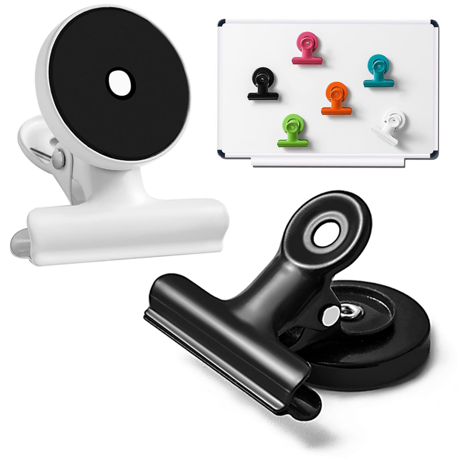 8PACK Round Magnetic Clips for Refrigerator, Whiteboard & Wall - Strong Metal Memo Note Holders for Photos, Pictures & Documents - Perfect for Office, Kitchen & Home Organization (Black)