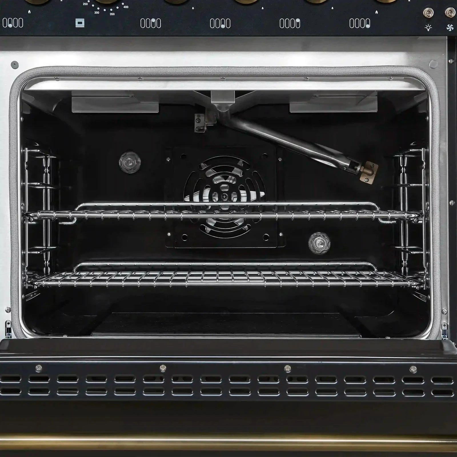 **Forno Antico 48-Inch Dual Fuel Range with 8 Gas Burners & Electric Convection Oven - Black Finish & Antique Brass Trim (Model FFSGS6113 48BLK) - Perfect for Professional Kitchens & Home Chefs**