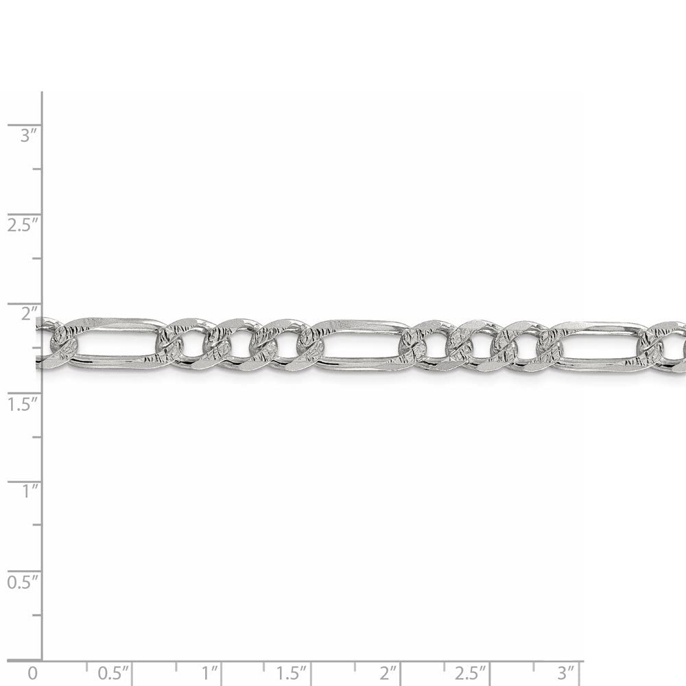 Diamond2Deal Sterling Silver 7.25mm Pave Flat Figaro Chain Bracelet for Women - Elegant Jewelry Gift for Birthday, Anniversary & Special Occasions
