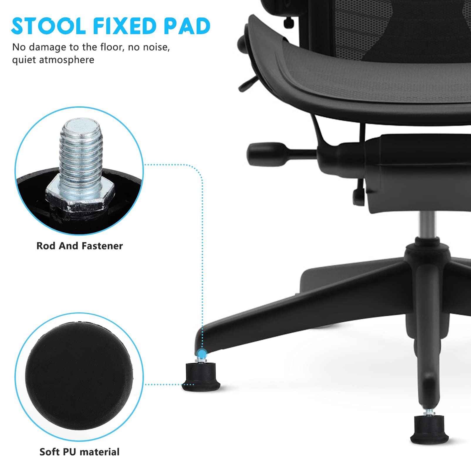 Veemoon 10-Pack Chair Glides - Non-Slip Furniture Floor Protectors for Office Chairs, Rolling Chairs & Stools - Heavy Duty Iron Base with Padded Surface - Prevents Scratches & Noise on Hardwood Floors, Tiles & Carpets