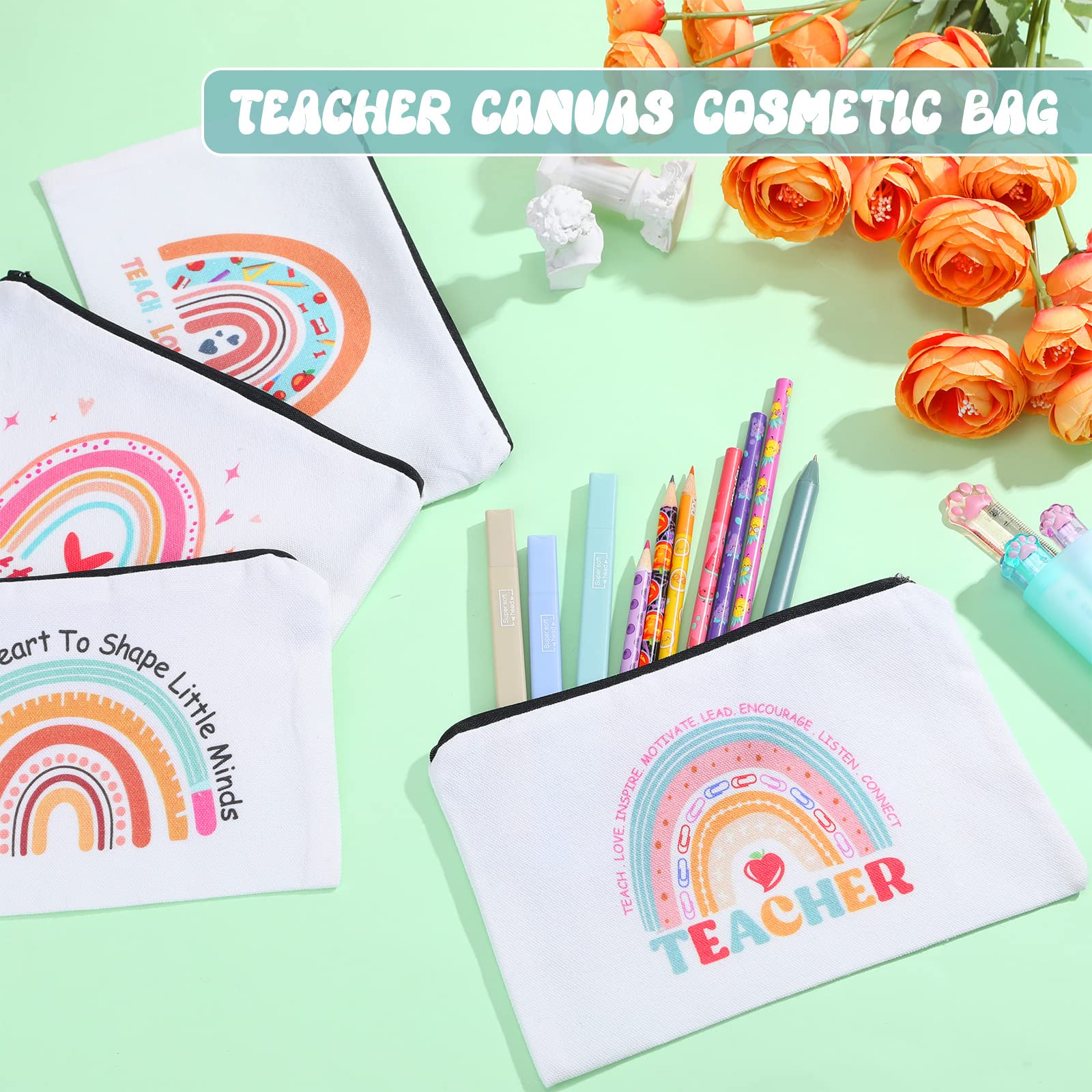 12 Pcs Teacher Appreciation Gifts - Cute Rainbow Heart Makeup Bags, Travel Toiletry & Cosmetic Pencil Pouch for Women - Perfect Thank You Gifts for Teachers, Nurses, Students & Friends - Great for School, Travel & Daily Use
