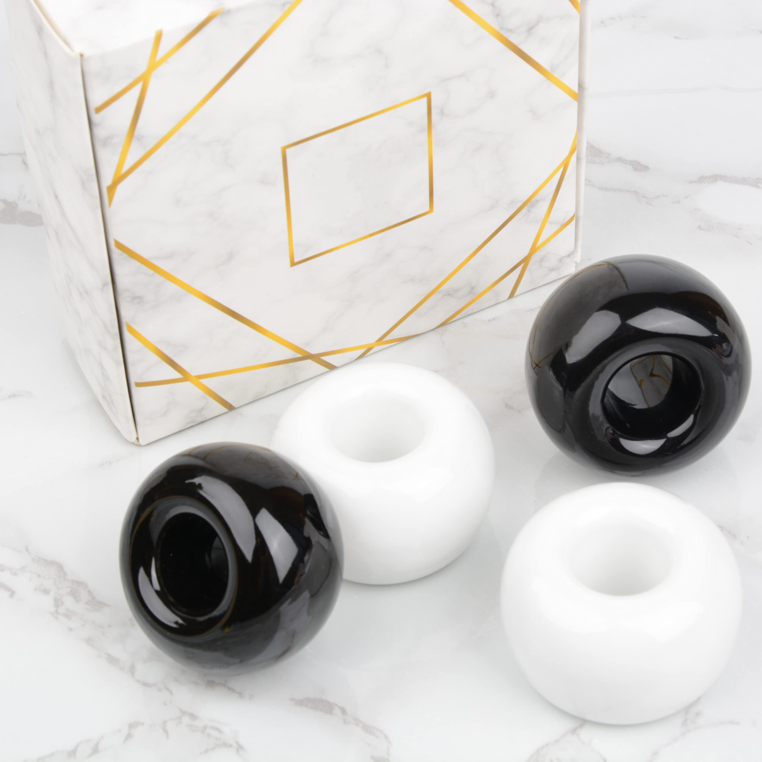 Ceramic Toothbrush Holder Set - 4-Piece Bathroom Organizer for Couples, Kids & Shavers - Durable Black & White Countertop Storage - Perfect for Bathroom Vanity, Sink Counter or Writing Desk