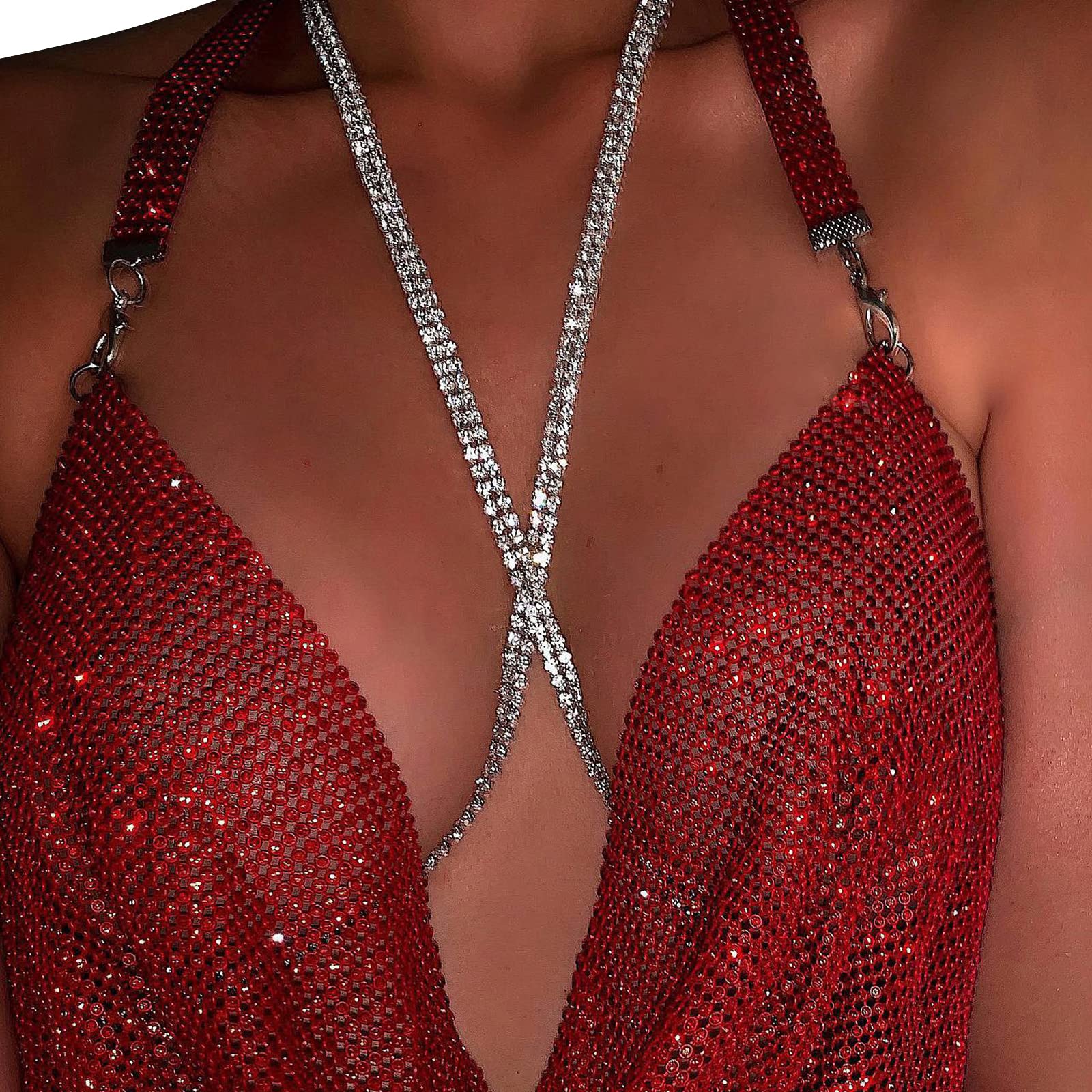 Sexy Rhinestone Bra Body Chain Jewelry - Cross Chest Harness with Crystals for Women | Perfect for Bikini, Rave, Underwear & Festival Outfits