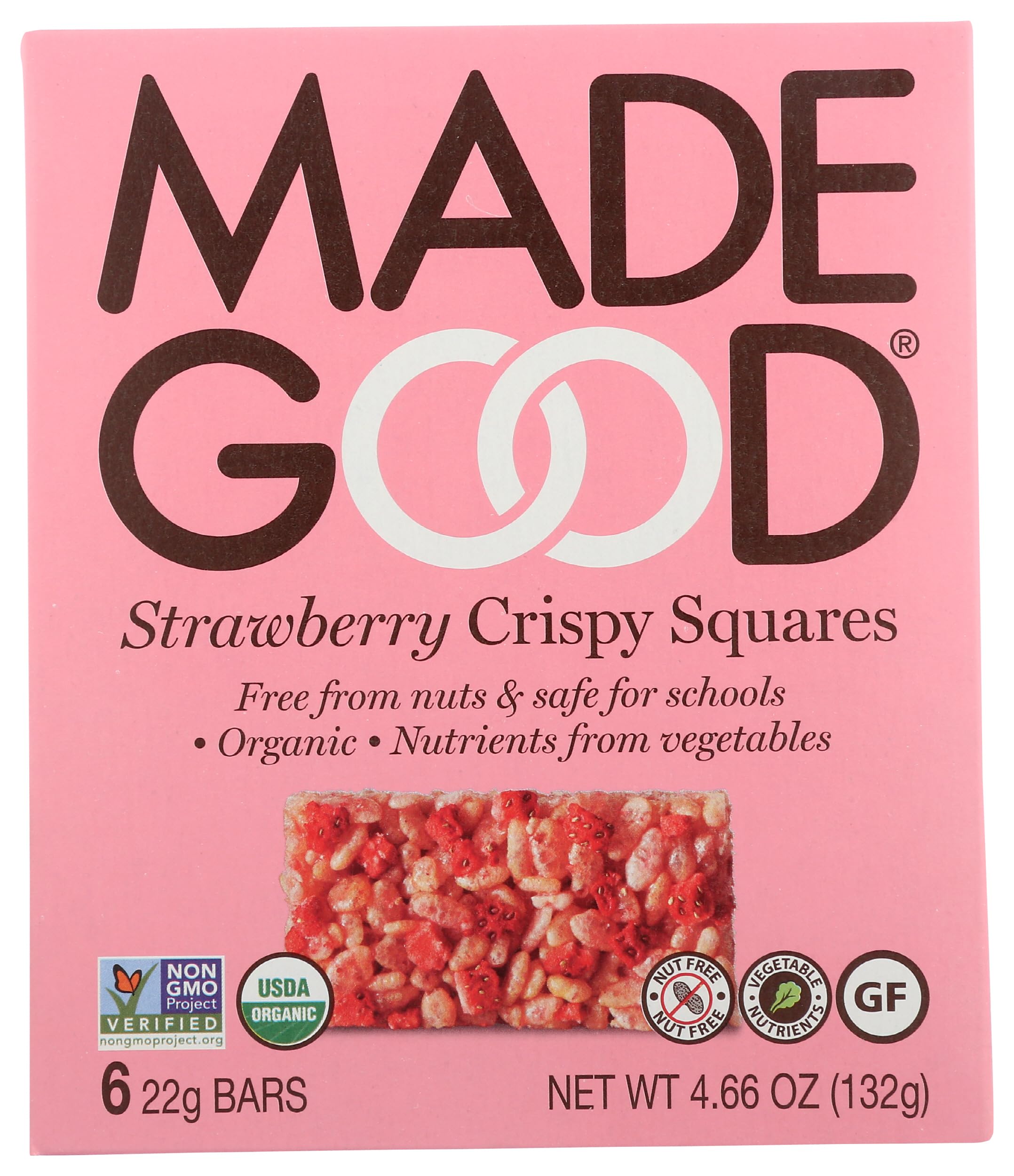 MadeGood Strawberry Crispy Squares - 6 Pack of Healthy, Gluten-Free Snacks (0.78oz Each) - Perfect for School Lunches, Office Snacks & On-the-Go Energy Boost
