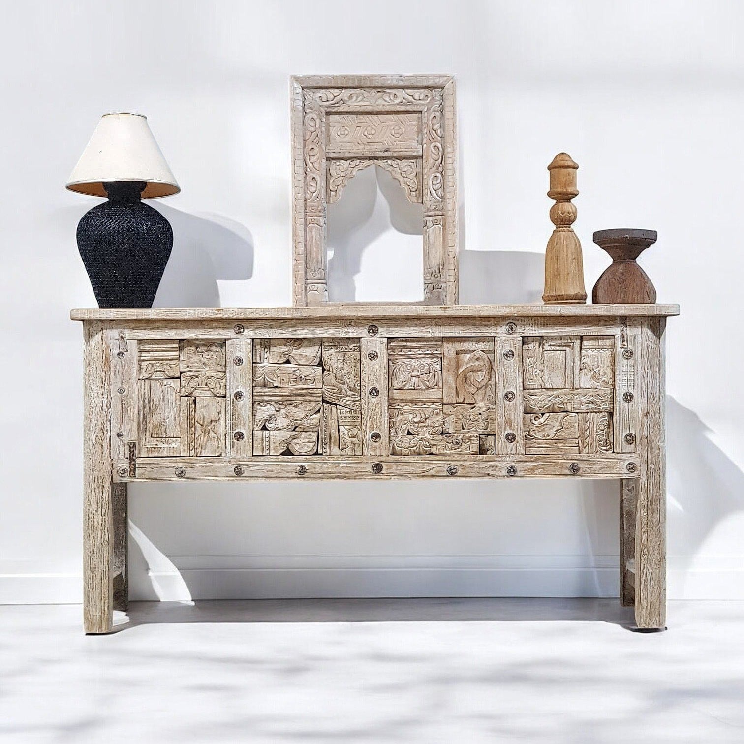 Handmade Solid Hardwood Carved Console Table - 59