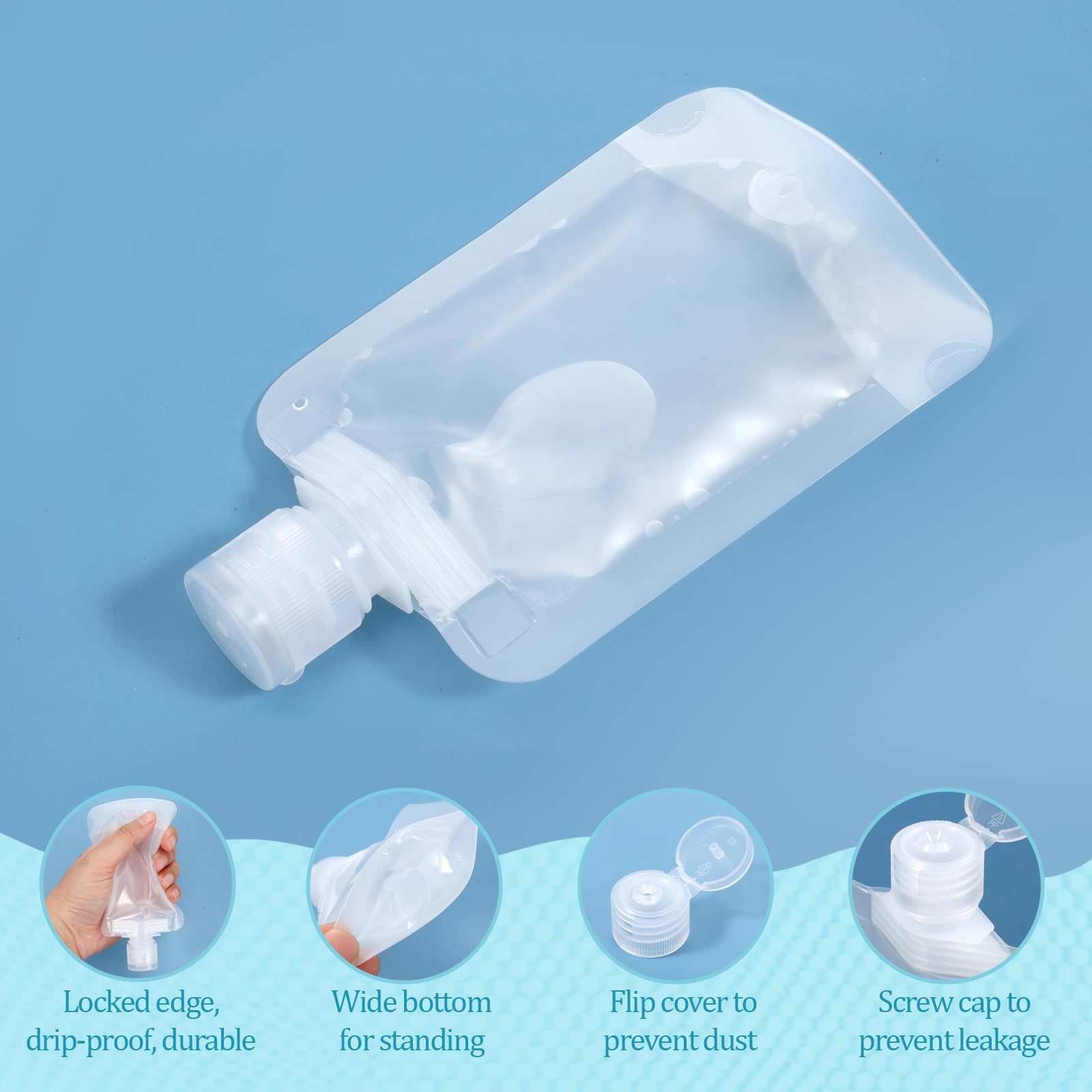 9-Piece TSA Approved Leak Proof Travel Toiletry Bottles Set - Refillable Squeeze Pouches for Shampoo, Conditioner, Lotion & Soap (3 Sizes) - Perfect for Air Travel, Camping & Gym Essentials
