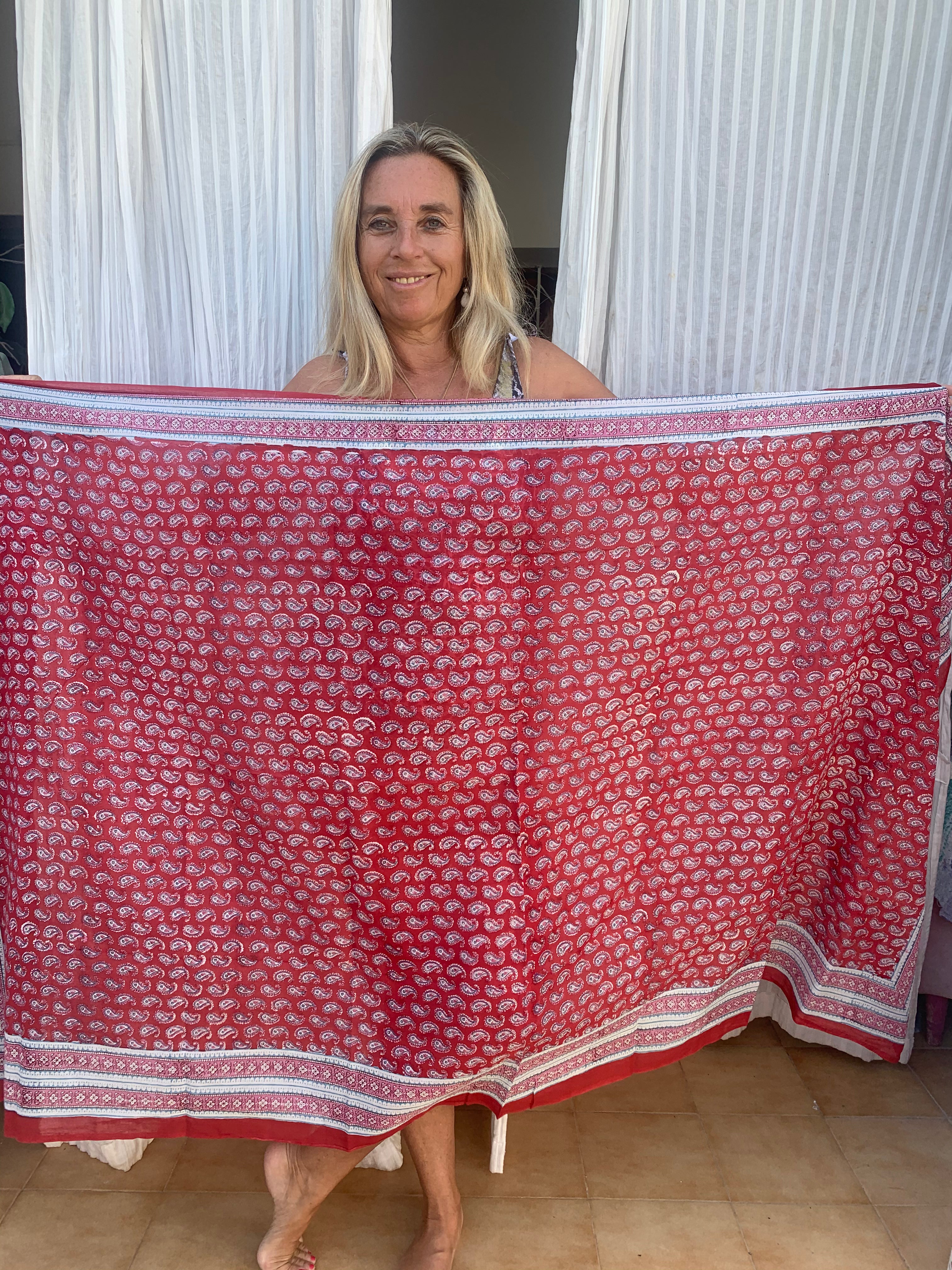 Stylish Hand Block Print Sarong - Boho Beach Wrap, Summer Cover Up, Yoga Scarf & Home Decor