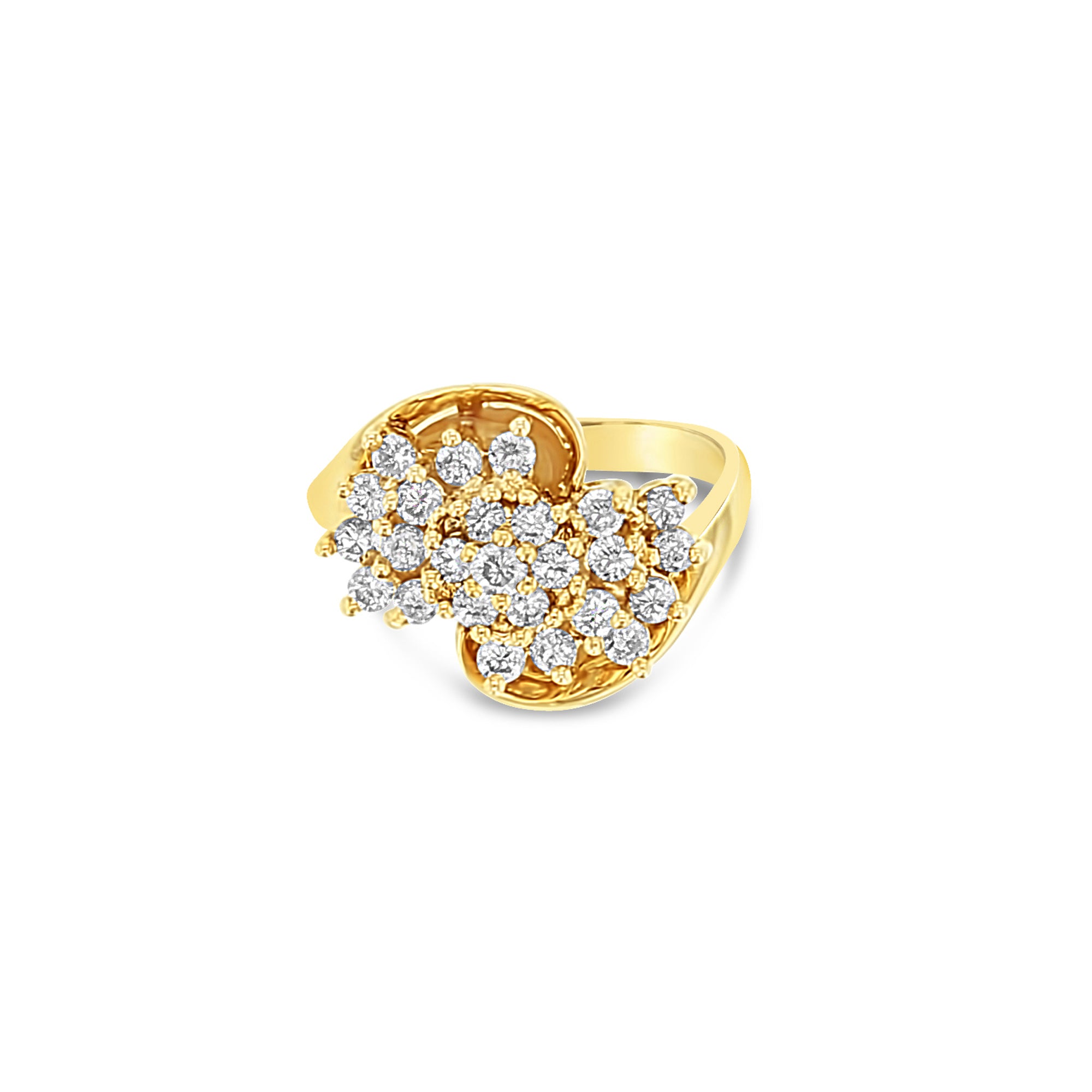 1 Carat Cluster Diamond Cocktail Ring in 14K Yellow Gold - Perfect for Evening Parties, Weddings & Special Occasions
