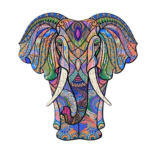 Premium Wooden Jigsaw Puzzle - Unique Elephant Shape, Vibrant Colors - Challenging Brain Teaser for Adults & Kids - Perfect Gift for Birthdays, Family Game Nights & Classroom Activities