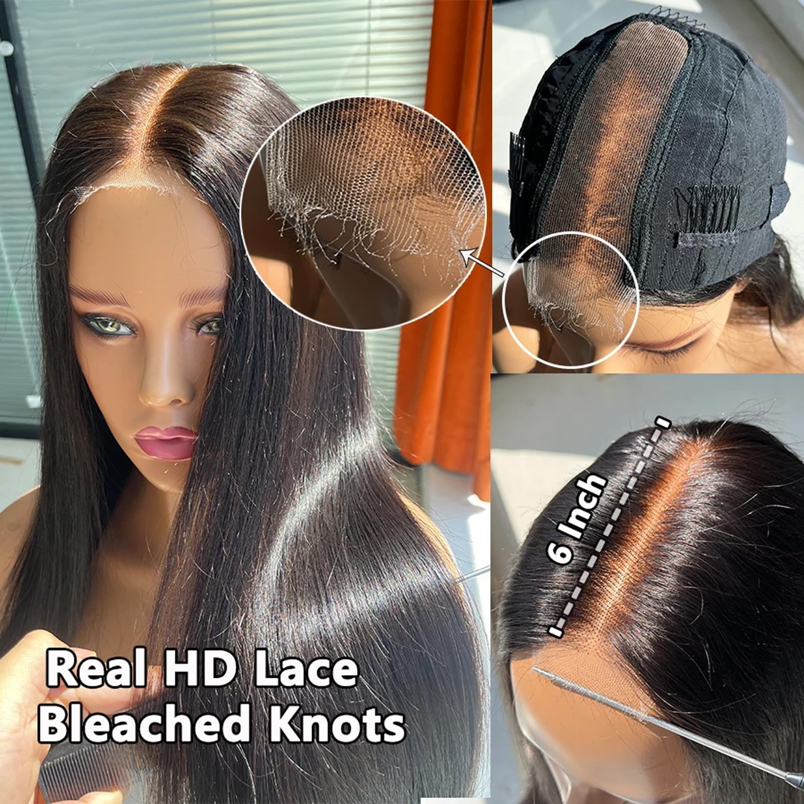2 by 6 Kim K Glueless Wigs Human Hair Pre Plucked Easy Cut 26 Inch Middle Part Preference Closure Wig 180% Density Wear and Go Human Hair Wigs for Black Women - Perfect for Daily Wear, Parties, and Special Occasions