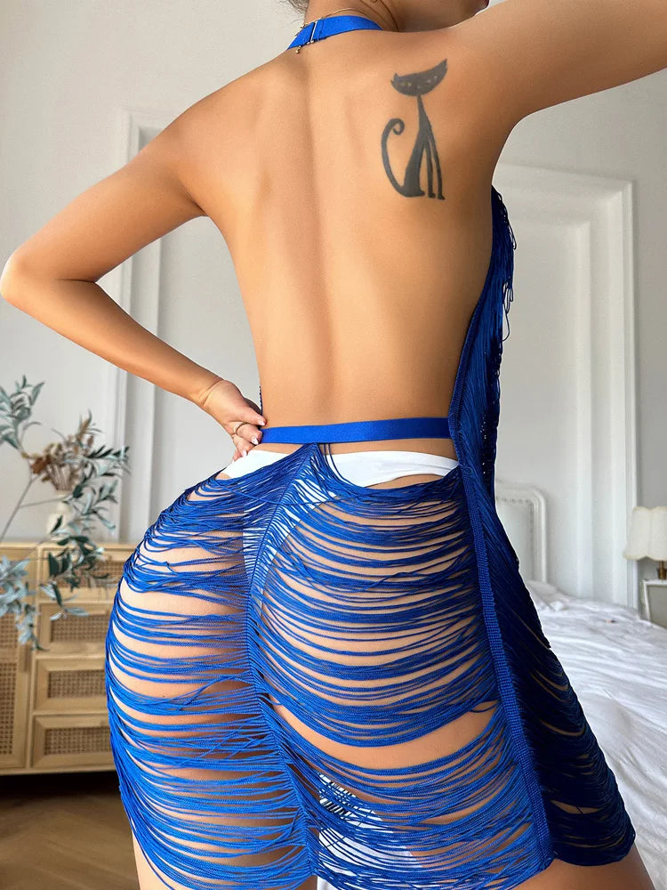 Beyprern Women's Sexy Ladder Cut Out Knit Mini Dress - Backless Beach Cover Up, Clubwear & Swimwear for Summer | Perfect for Pool Parties, Vacations & Night Out