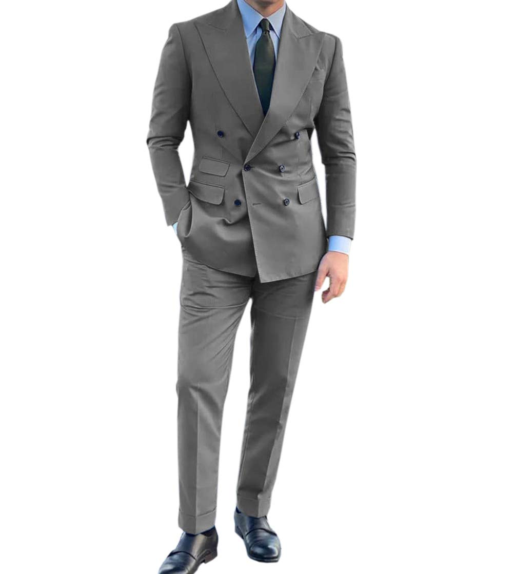 Premium Men's Suits Regular Fit 2-Piece Double Breasted Wedding Groomsmen Blazer & Pants Set - Formal Business Attire for Weddings, Office & Special Occasions