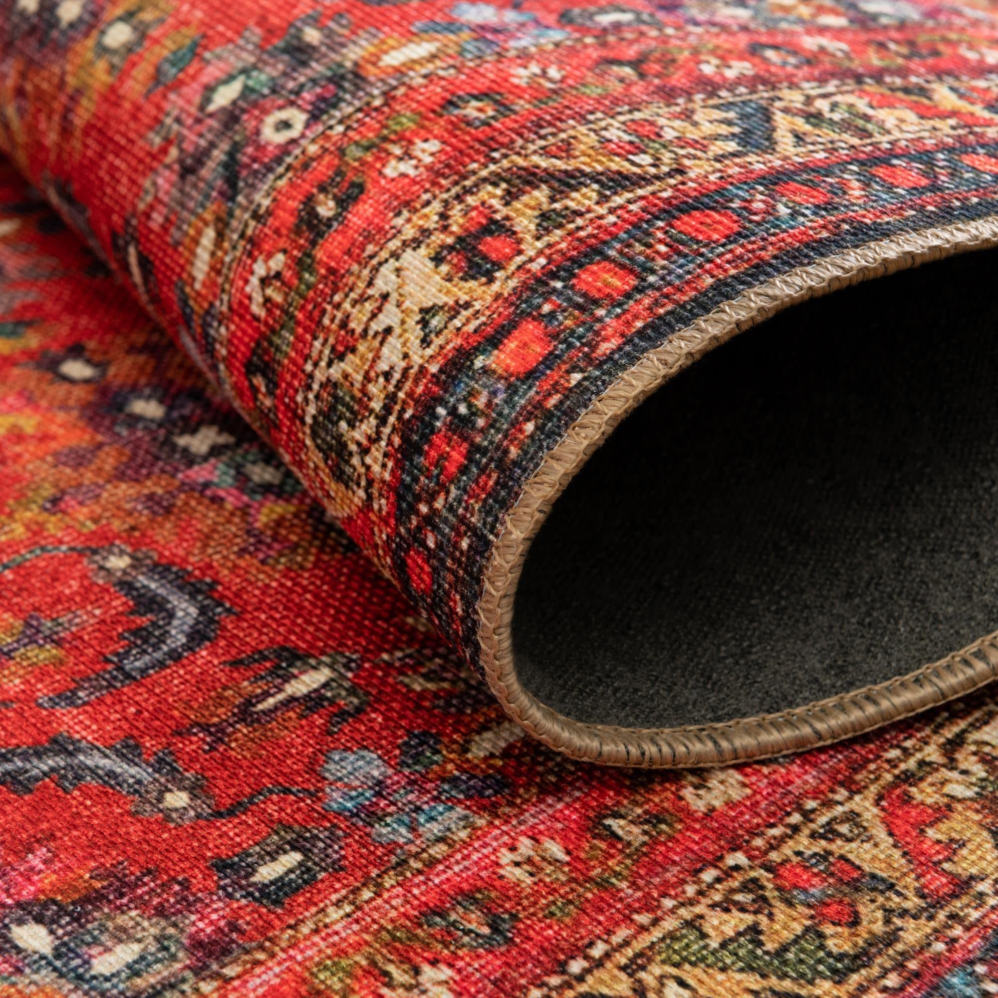 Unique Loom Revival Collection Traditional Medallion Border Red/Blue Round Area Rug 5' x 5' - Perfect for Living Room, Bedroom or Dining Room Decor