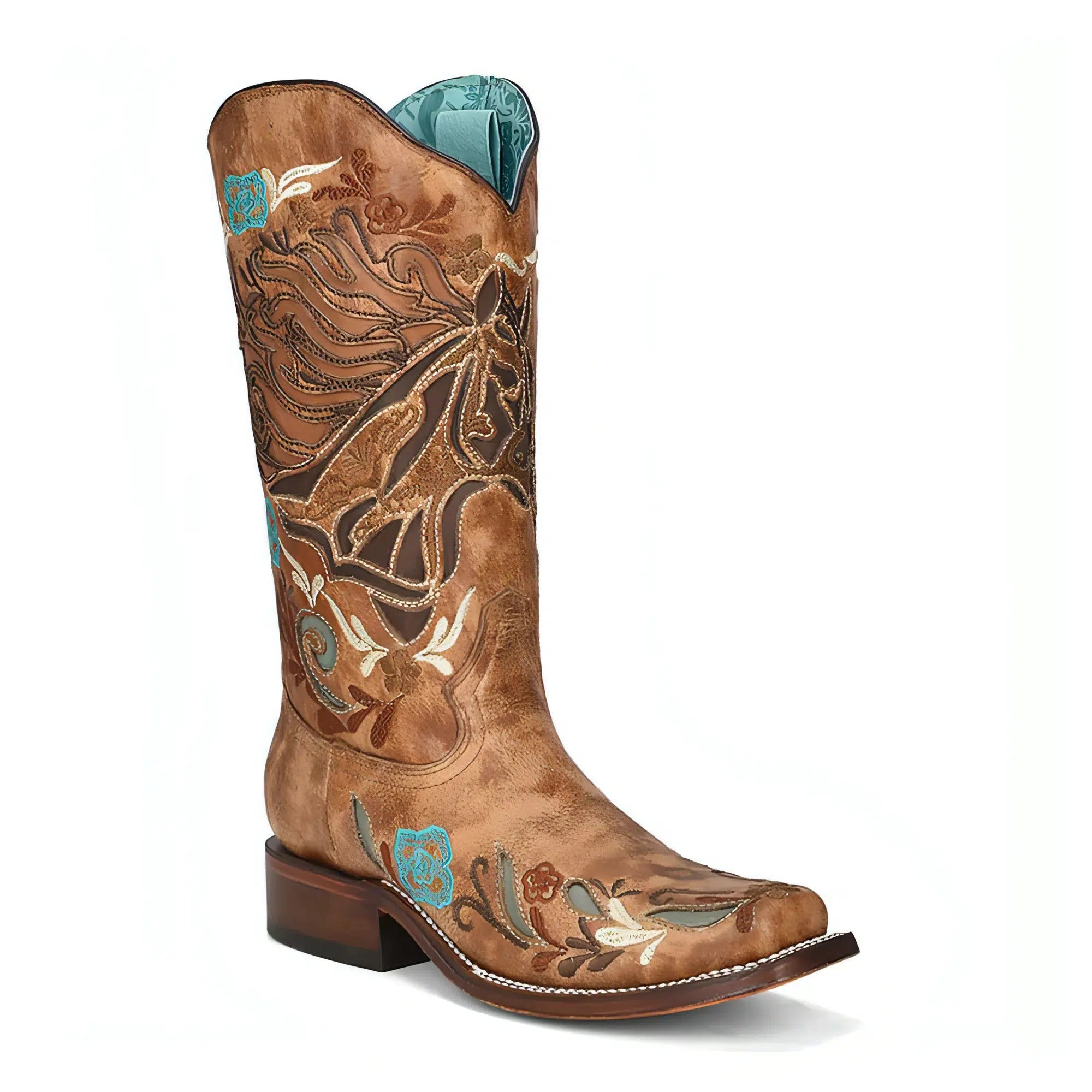 A4266 Women's Brown Western Cowgirl Leather Boots - Stylish & Comfortable for Riding, Country Dancing & Everyday Wear