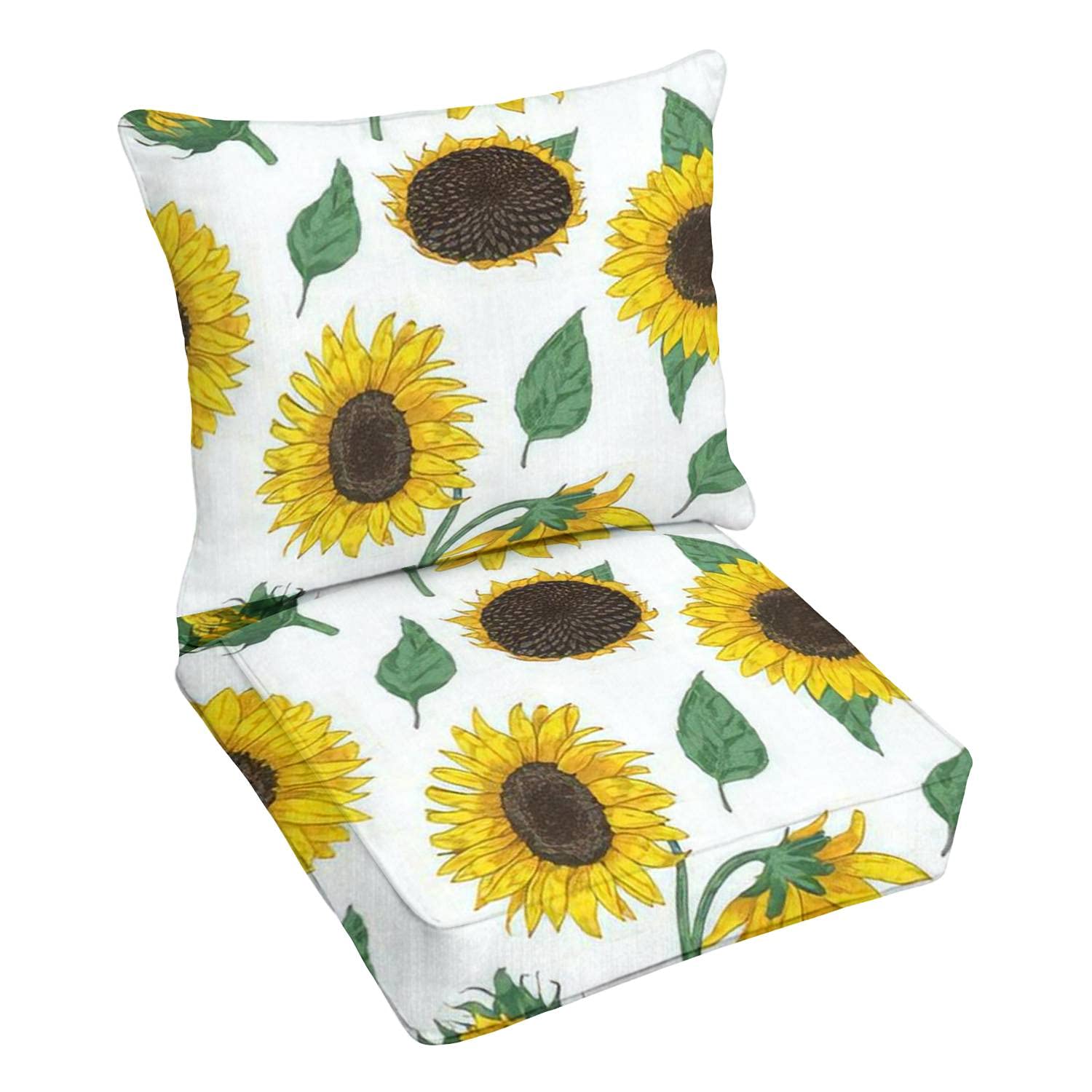 Premium Outdoor Deep Seating Cushion Set - Elegant Floral Design with Sunflower Accents - Waterproof & UV Resistant Replacement Cushions for Patio Lounge Chairs - Perfect for Backyard, Garden & Poolside Relaxation