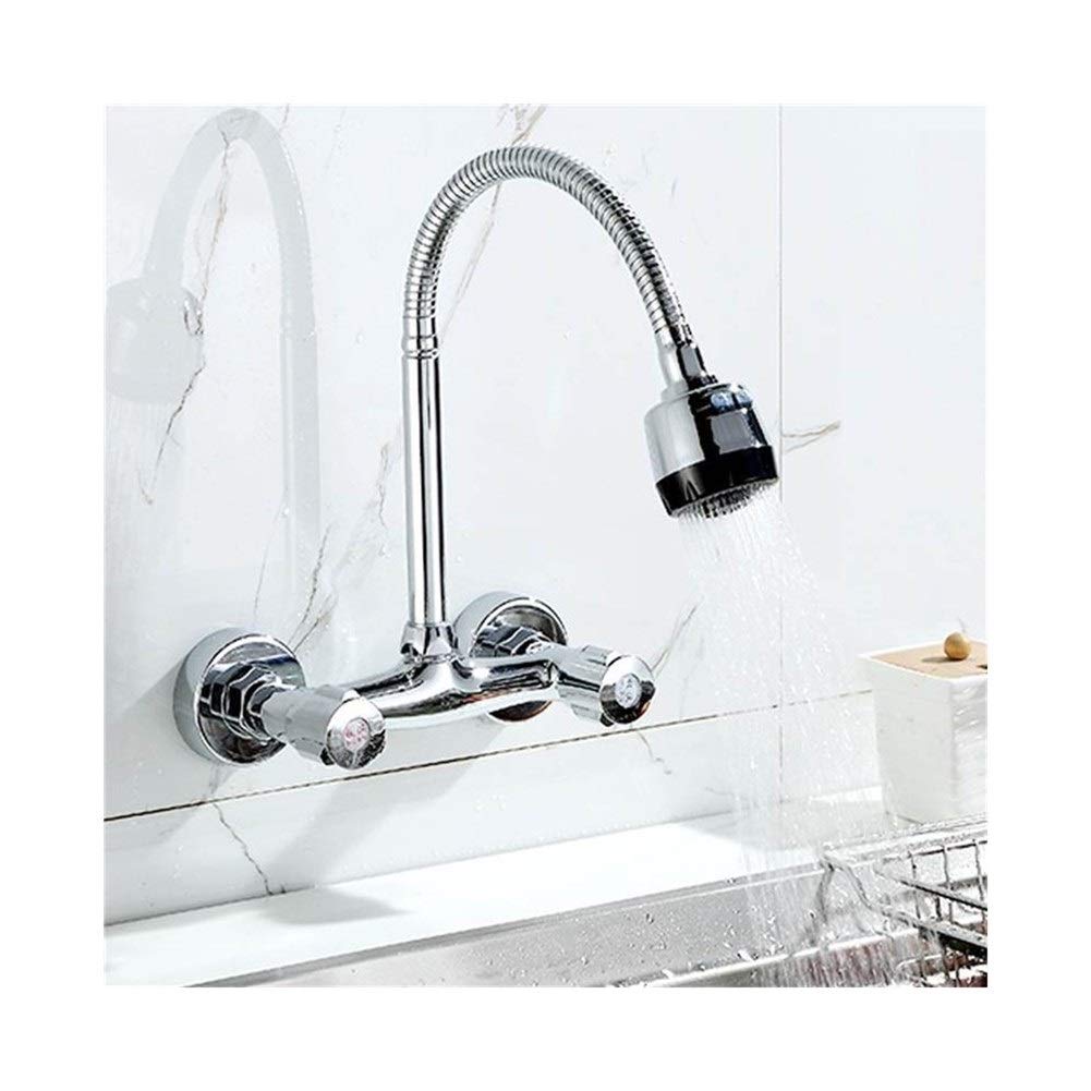 360° Rotating Chrome Modern Dual Handle Kitchen Faucet - Hot & Cold Water Wall Mounted Pull Down Sprayer for Sink | Perfect for Modern Kitchens, Restaurants & RVs