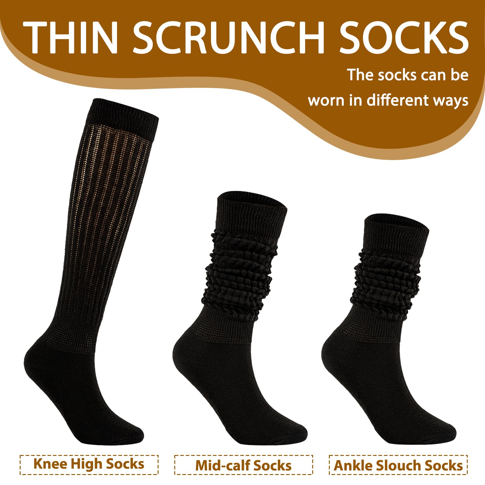 Women's Slouch Socks - 3 Pairs Long Knee High Scrunch Boot Socks for Women Size 5-11 | Thin & Comfortable Casual Socks for Spring & Summer | Perfect with Boots, Sneakers or Dresses